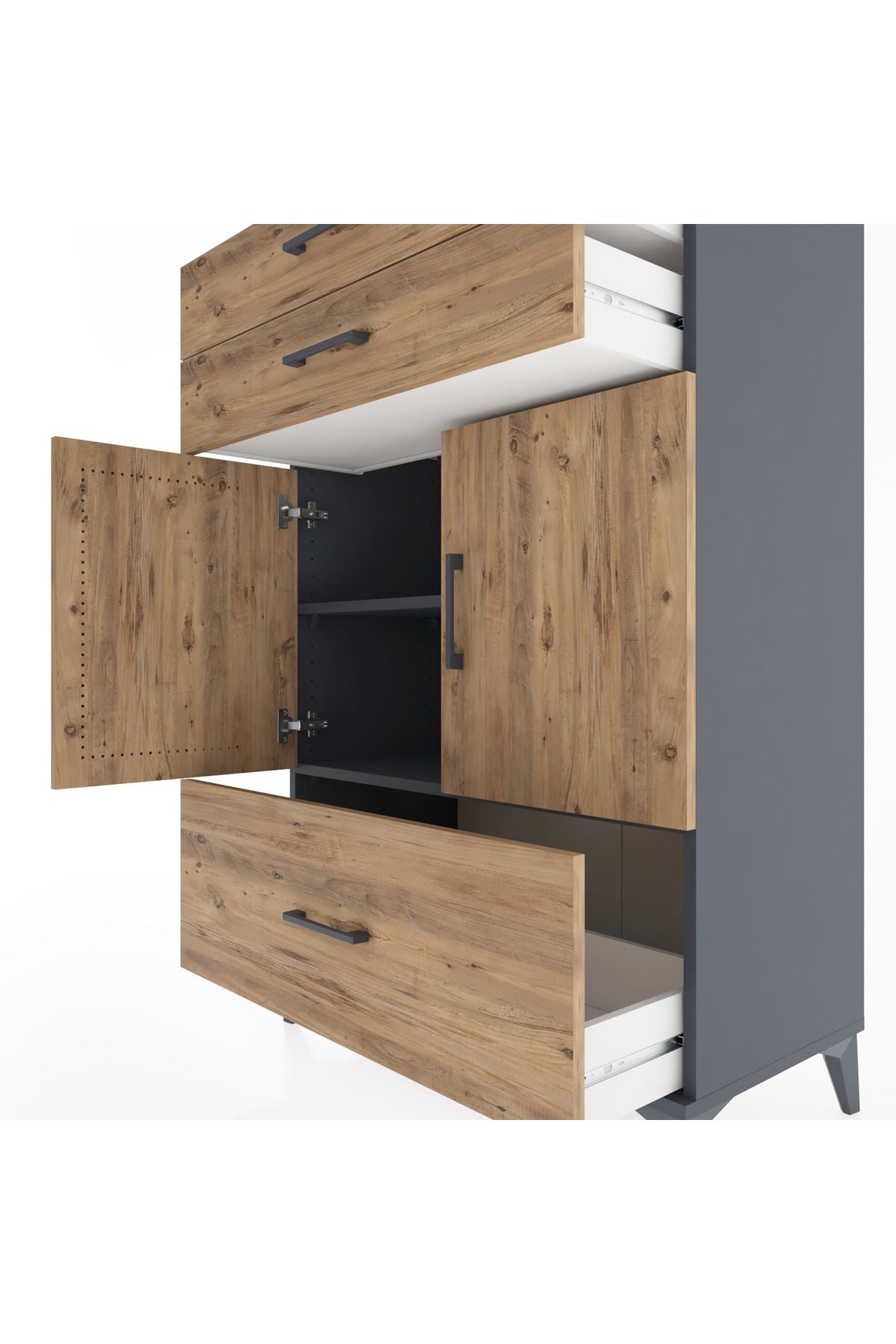 Hyperion Dolap 2 Raflı 3 Çekmeceli 2 Kapaklı 88x44x134 Antrasit-Çam