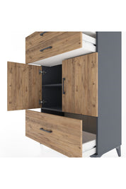 Hyperion Dolap 2 Raflı 3 Çekmeceli 2 Kapaklı 88x44x134 Antrasit-Çam