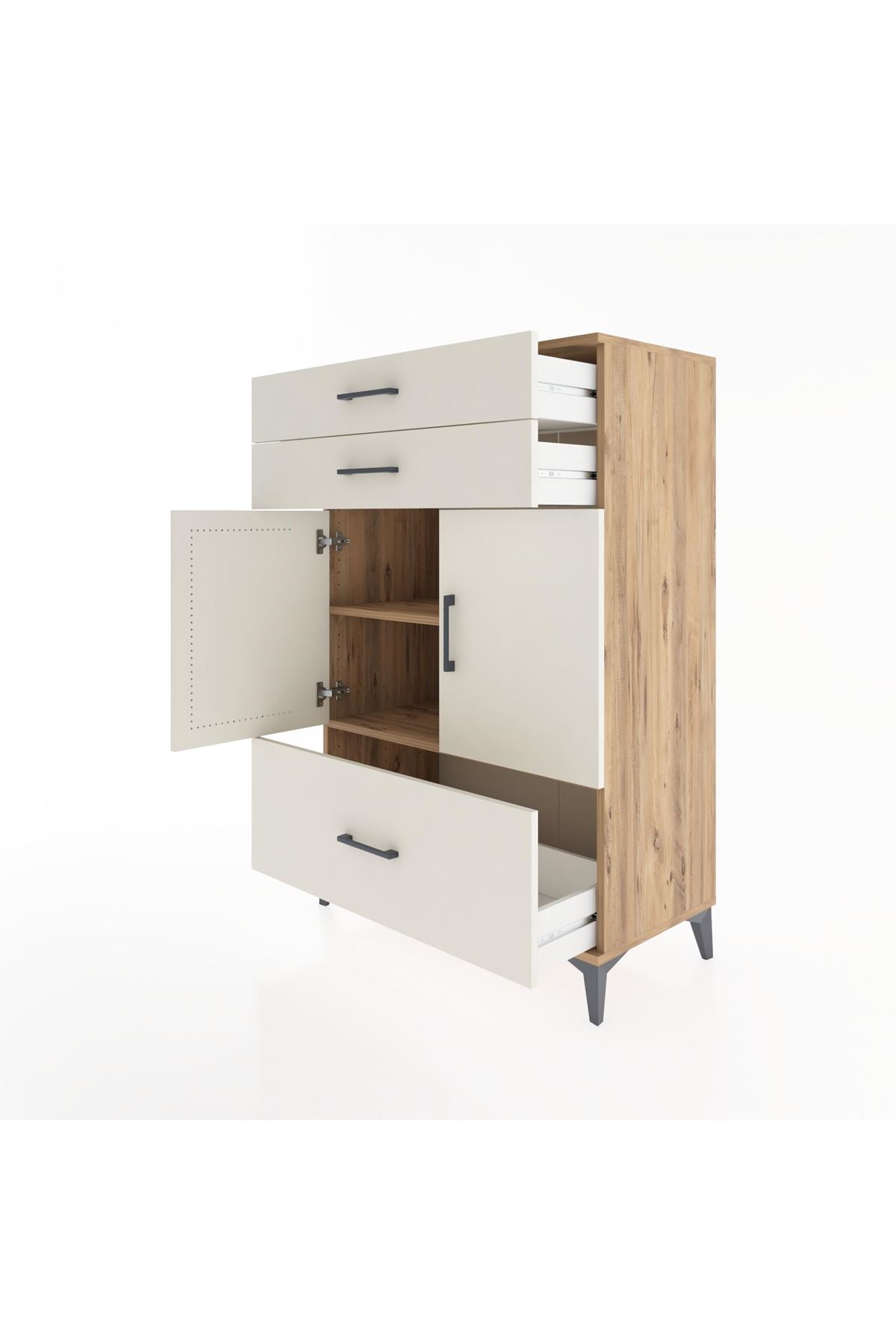 Hyperion Dolap 2 Raflı 3 Çekmeceli 2 Kapaklı 88x44x134 Çam-Aytaşı