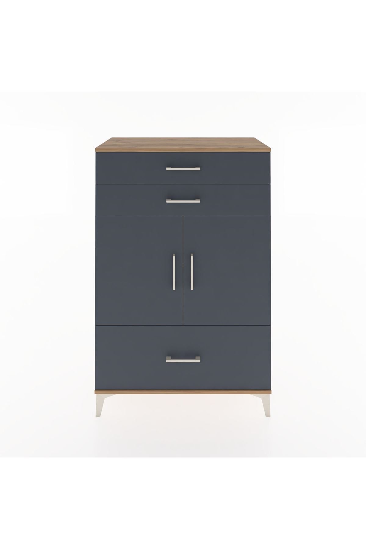 Hyperion Dolap 2 Raflı 3 Çekmeceli 2 Kapaklı 88x44x134 Çam-Antrasit