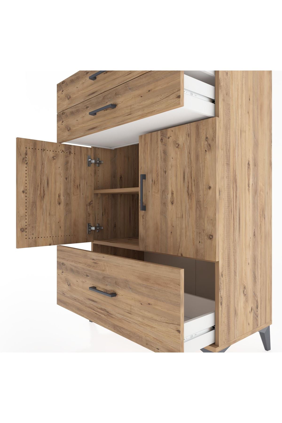 Hyperion Dolap 2 Raflı 3 Çekmeceli 2 Kapaklı 88x44x134 Çam-Çam
