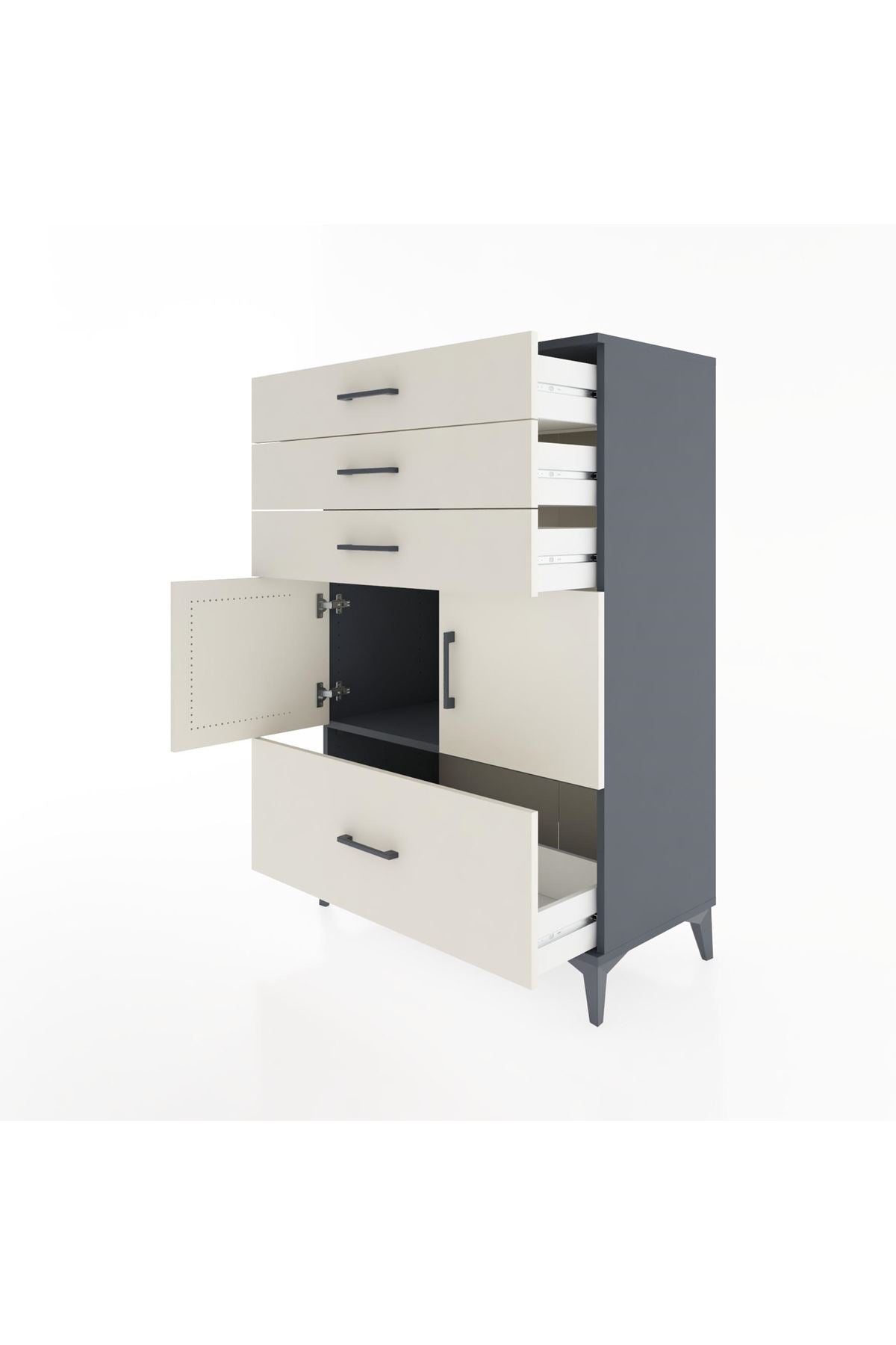 Hyperion Dolap Tek Raflı 4 Çekmeceli 2 Kapaklı 88x44x134 - S51M015V4B
