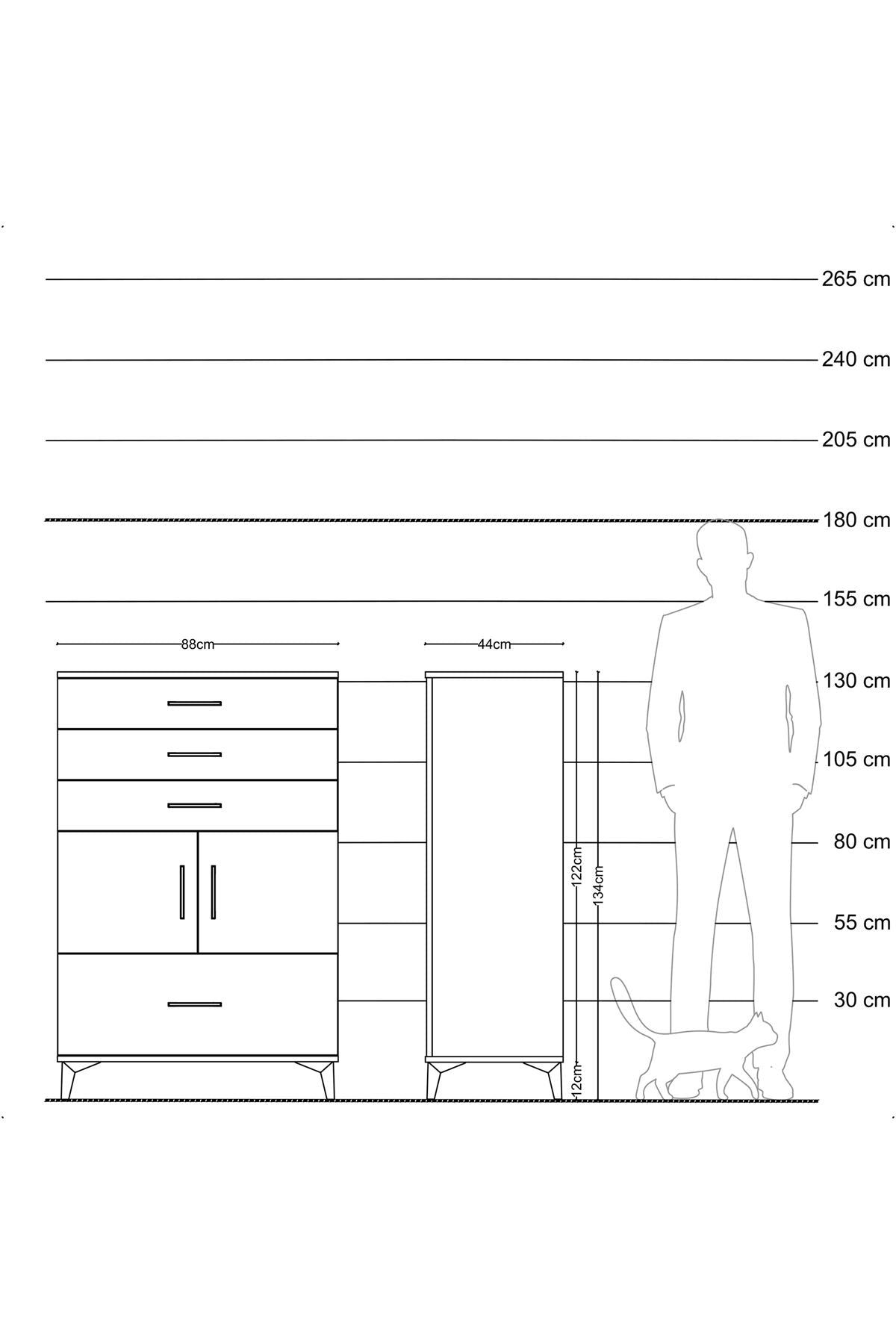 Hyperion Dolap Tek Raflı 4 Çekmeceli 2 Kapaklı 88x44x134 - S51M015V6B
