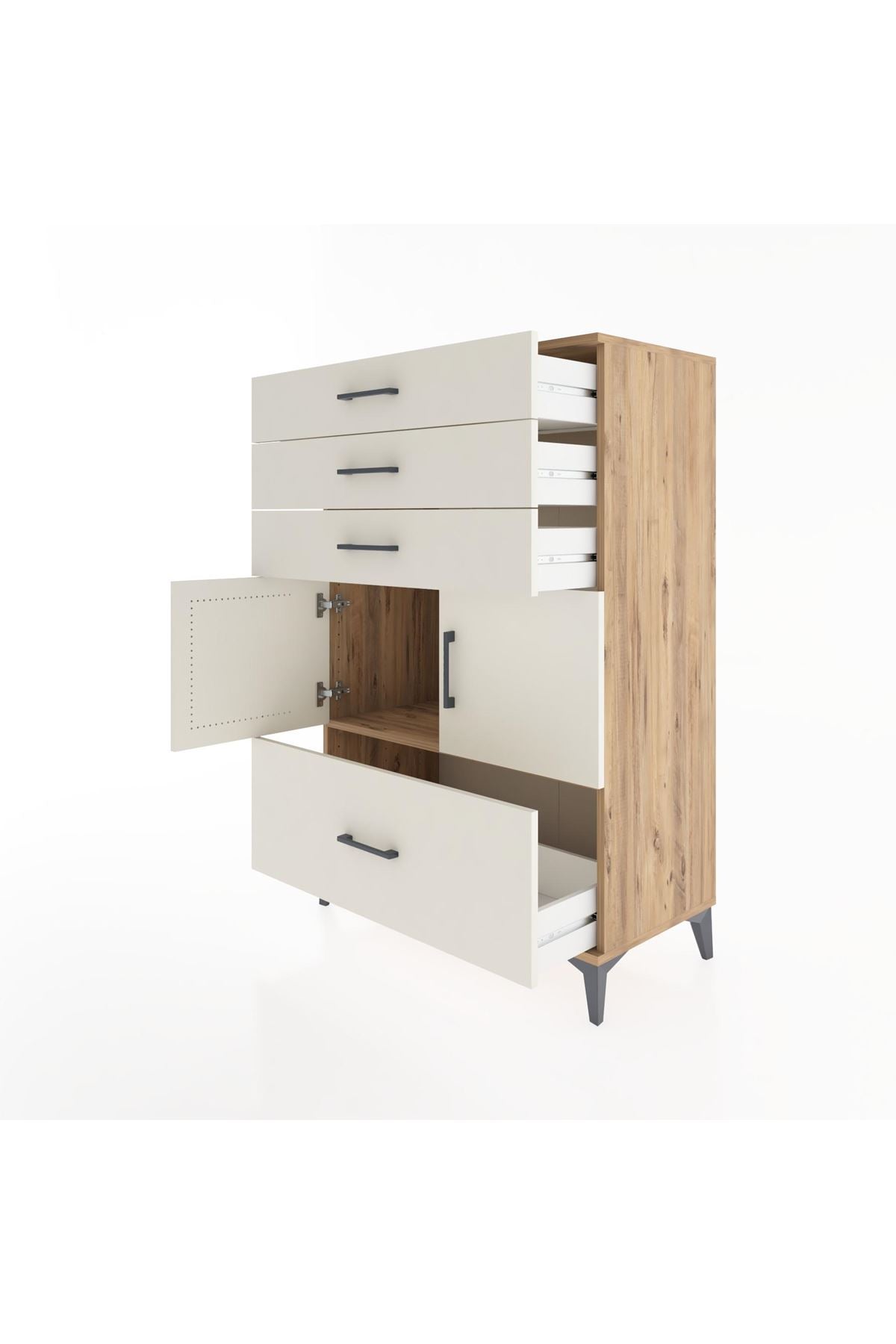 Hyperion Dolap Tek Raflı 4 Çekmeceli 2 Kapaklı 88x44x134 - S51M015V7B
