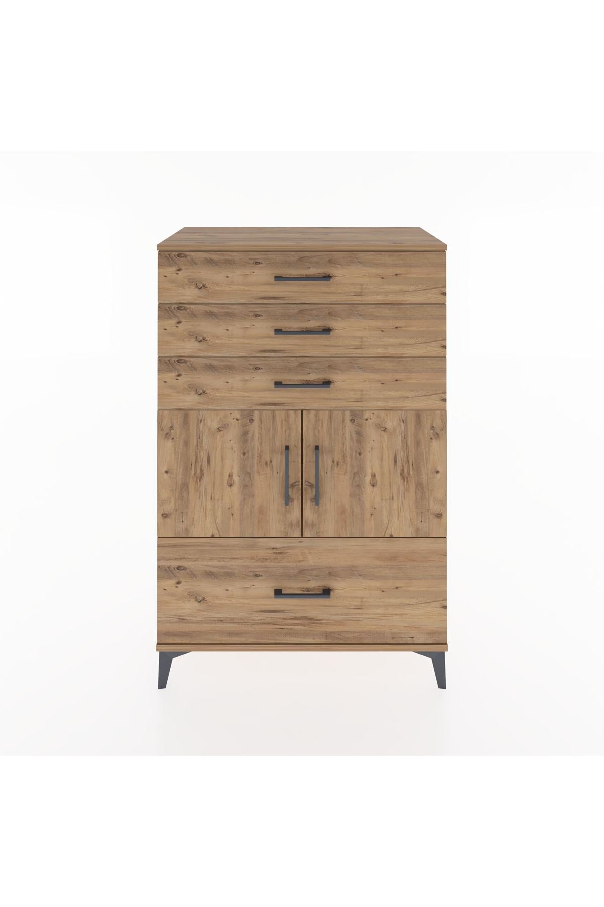 Hyperion Dolap Tek Raflı 4 Çekmeceli 2 Kapaklı 88x44x134 Çam-Çam