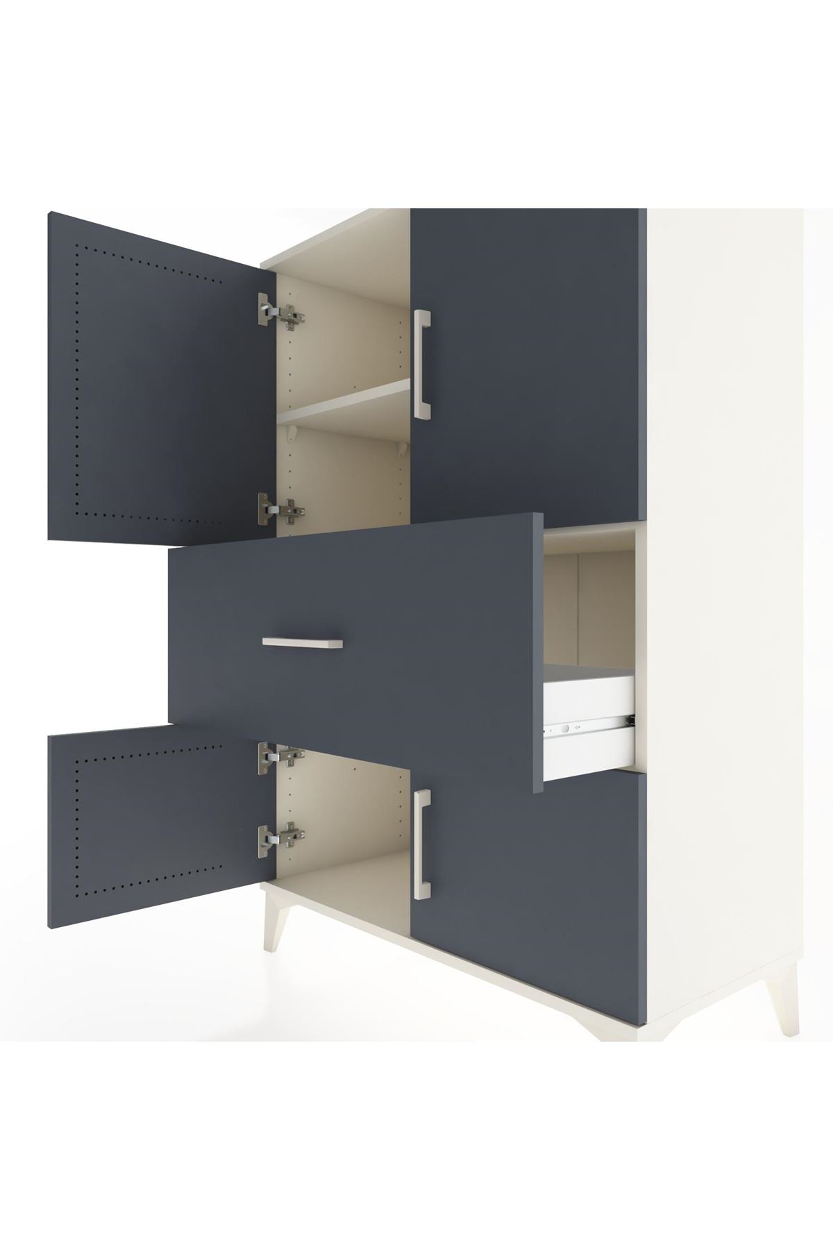 Hyperion Dolap 2 Raflı Tek Çekmeceli 4 Kapaklı 88x44x134 Aytaşı-Antrasit