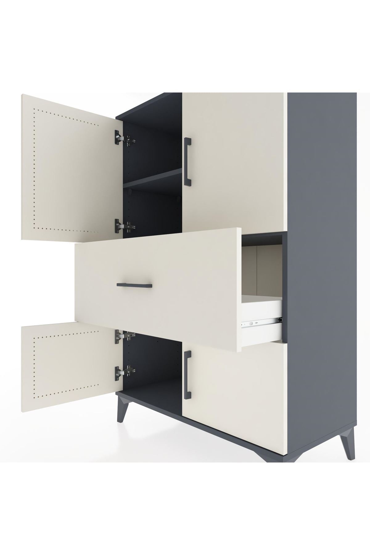 Hyperion Dolap 2 Raflı Tek Çekmeceli 4 Kapaklı 88x44x134 Antrasit-Aytaşı