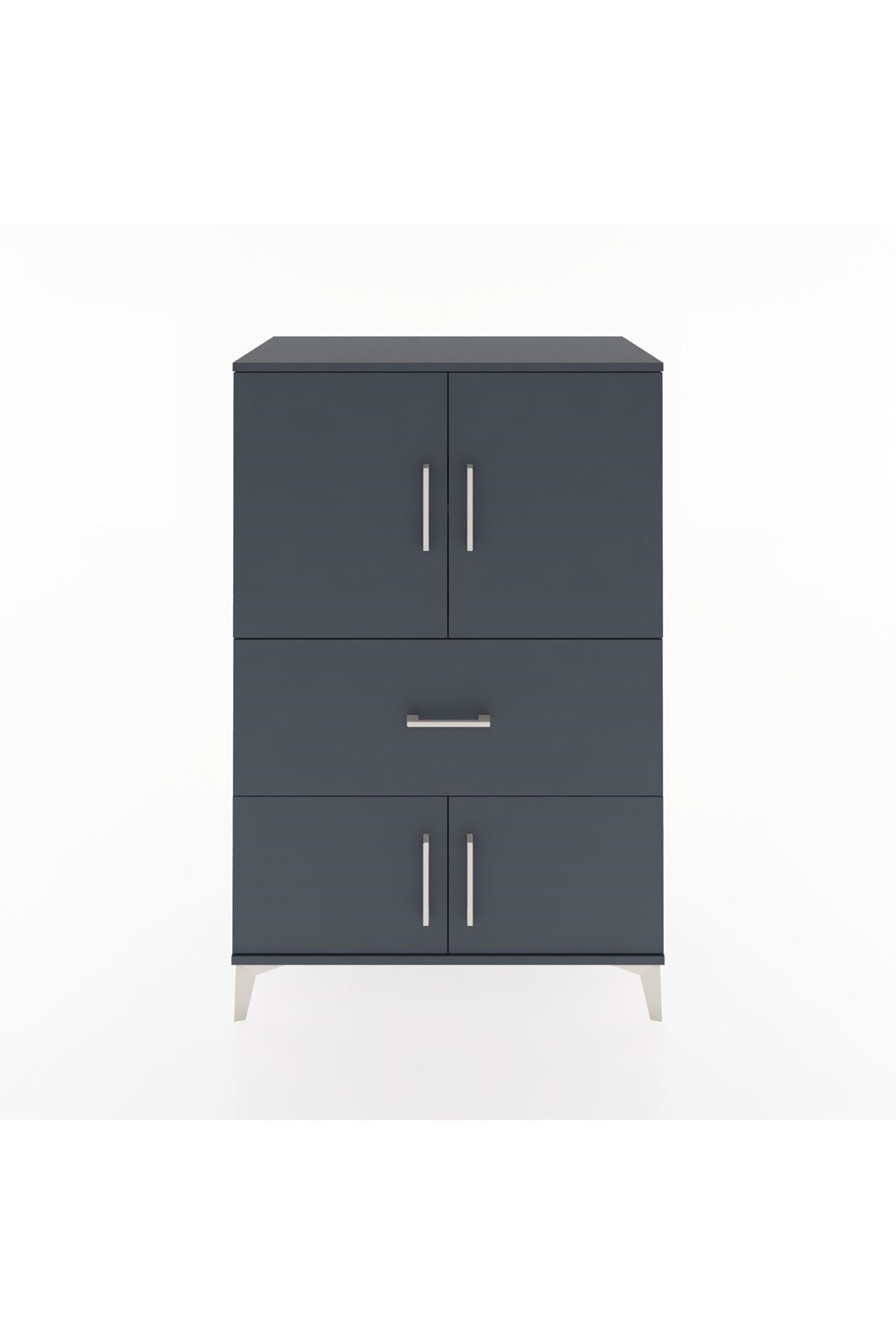 Hyperion Dolap 2 Raflı Tek Çekmeceli 4 Kapaklı 88x44x134 Antrasit-Antrasit