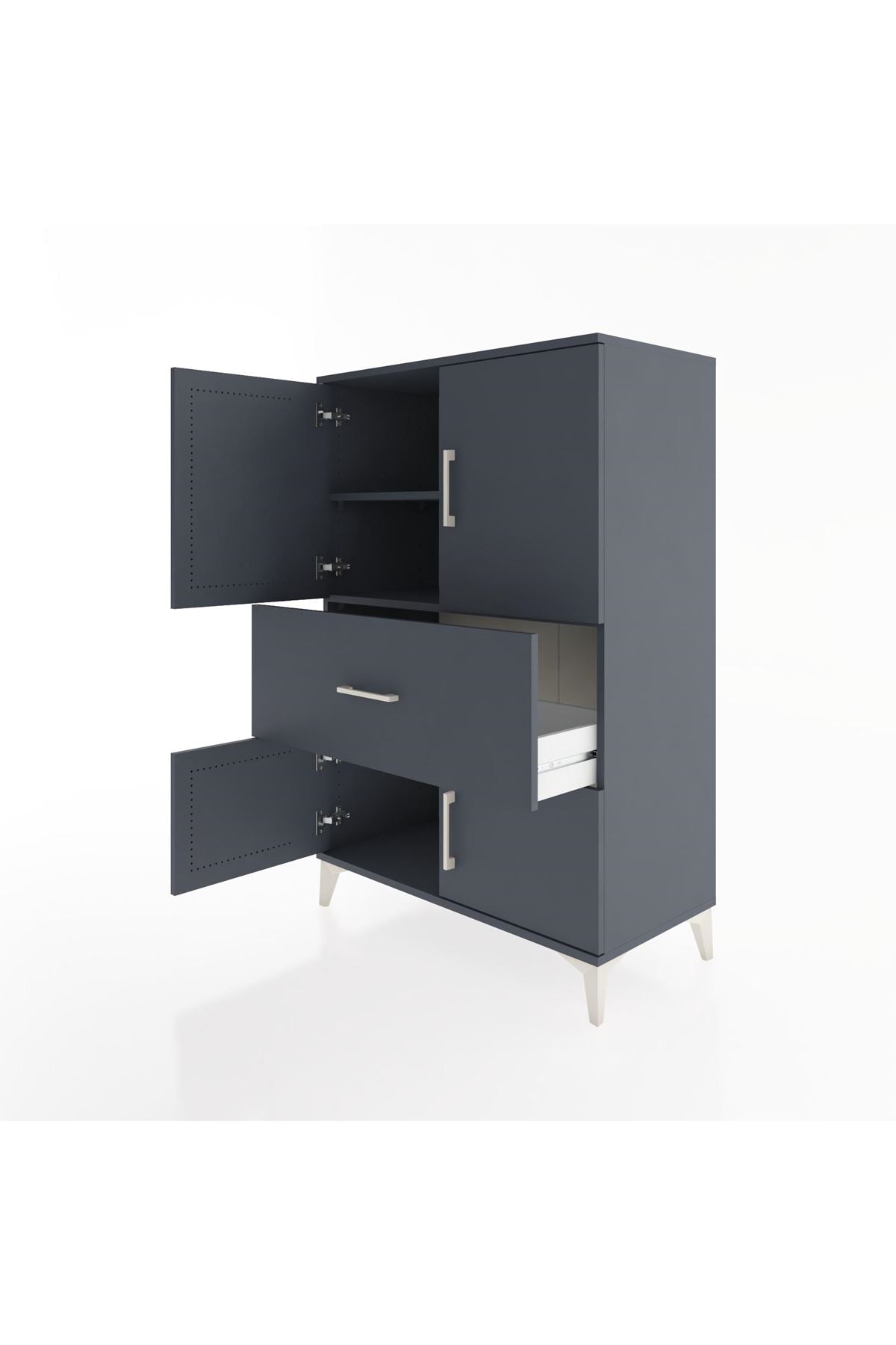 Hyperion Dolap 2 Raflı Tek Çekmeceli 4 Kapaklı 88x44x134 Antrasit-Antrasit