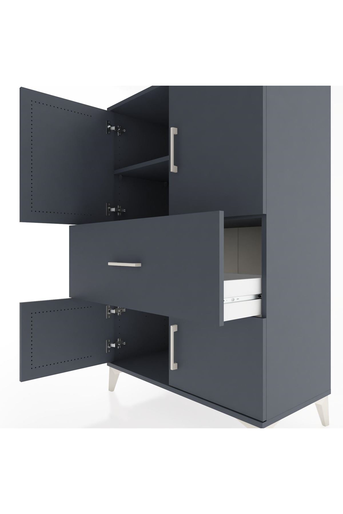 Hyperion Dolap 2 Raflı Tek Çekmeceli 4 Kapaklı 88x44x134 Antrasit-Antrasit