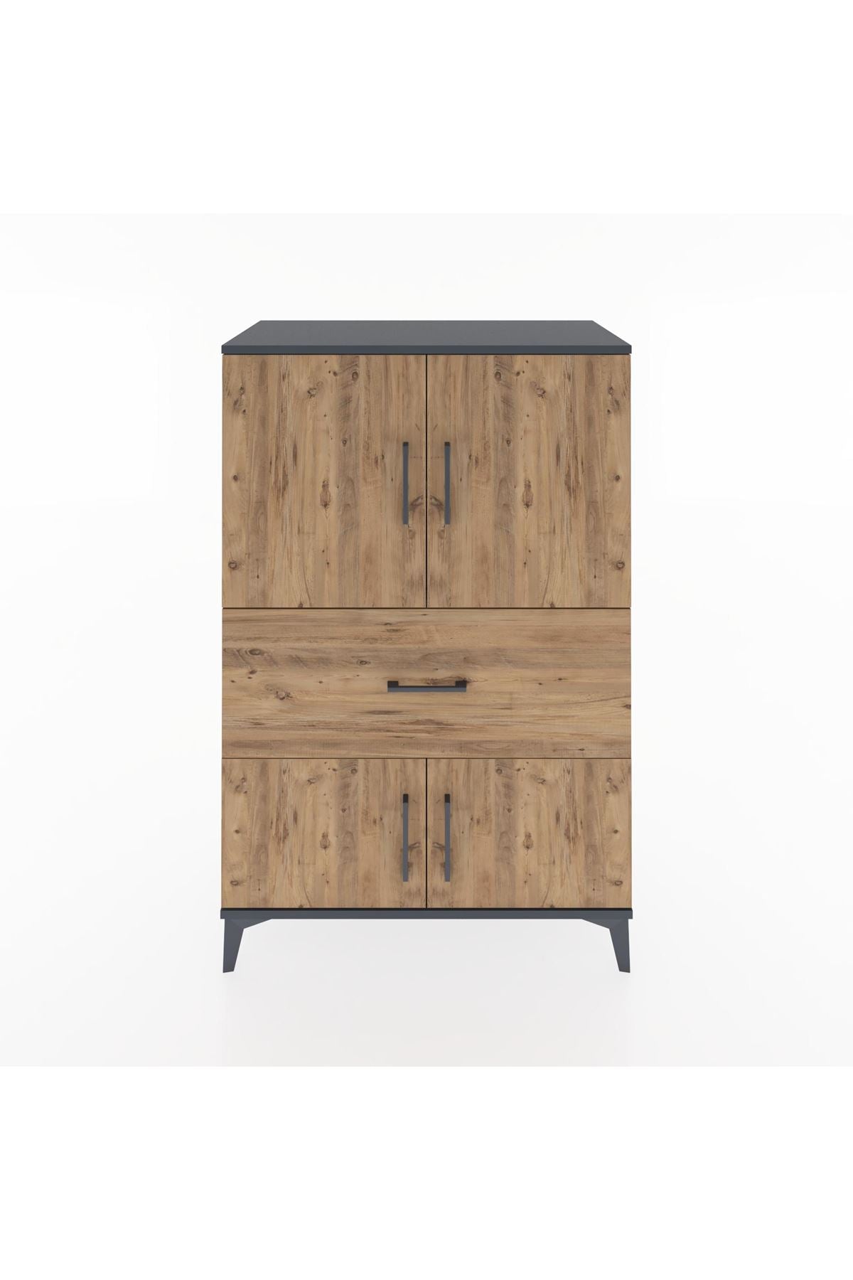 Hyperion Dolap 2 Raflı Tek Çekmeceli 4 Kapaklı 88x44x134 Antrasit-Çam