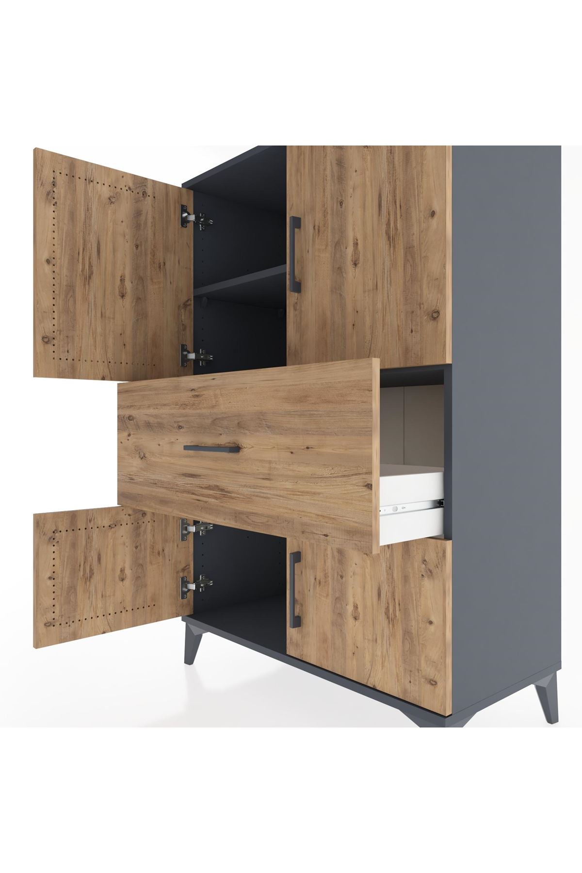 Hyperion Dolap 2 Raflı Tek Çekmeceli 4 Kapaklı 88x44x134 Antrasit-Çam