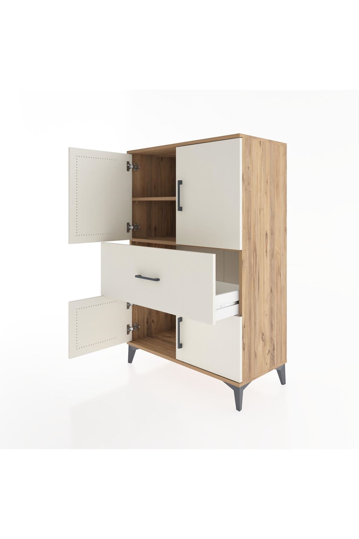 Hyperion Dolap 2 Raflı Tek Çekmeceli 4 Kapaklı 88x44x134 Çam-Aytaşı