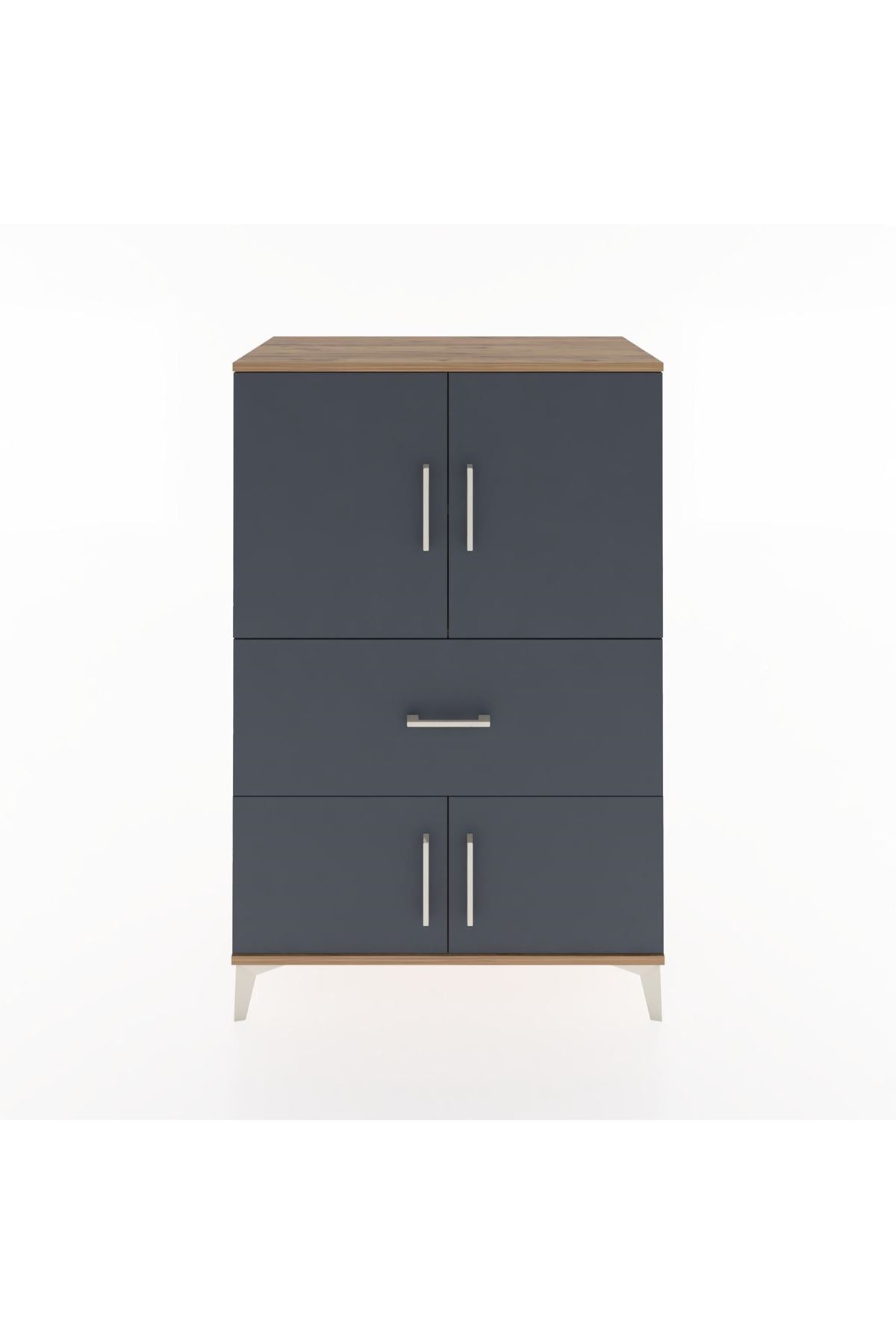 Hyperion Dolap 2 Raflı Tek Çekmeceli 4 Kapaklı 88x44x134 Çam-Antrasit