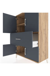 Hyperion Dolap 2 Raflı Tek Çekmeceli 4 Kapaklı 88x44x134 Çam-Antrasit