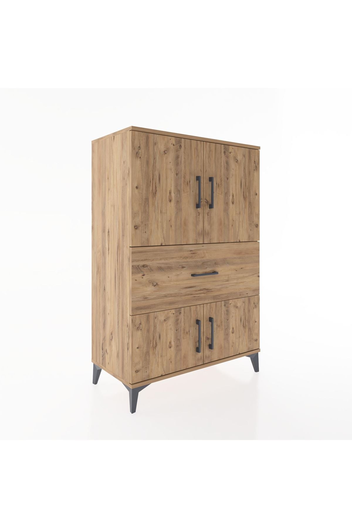 Hyperion Dolap 2 Raflı Tek Çekmeceli 4 Kapaklı 88x44x134 Çam-Çam