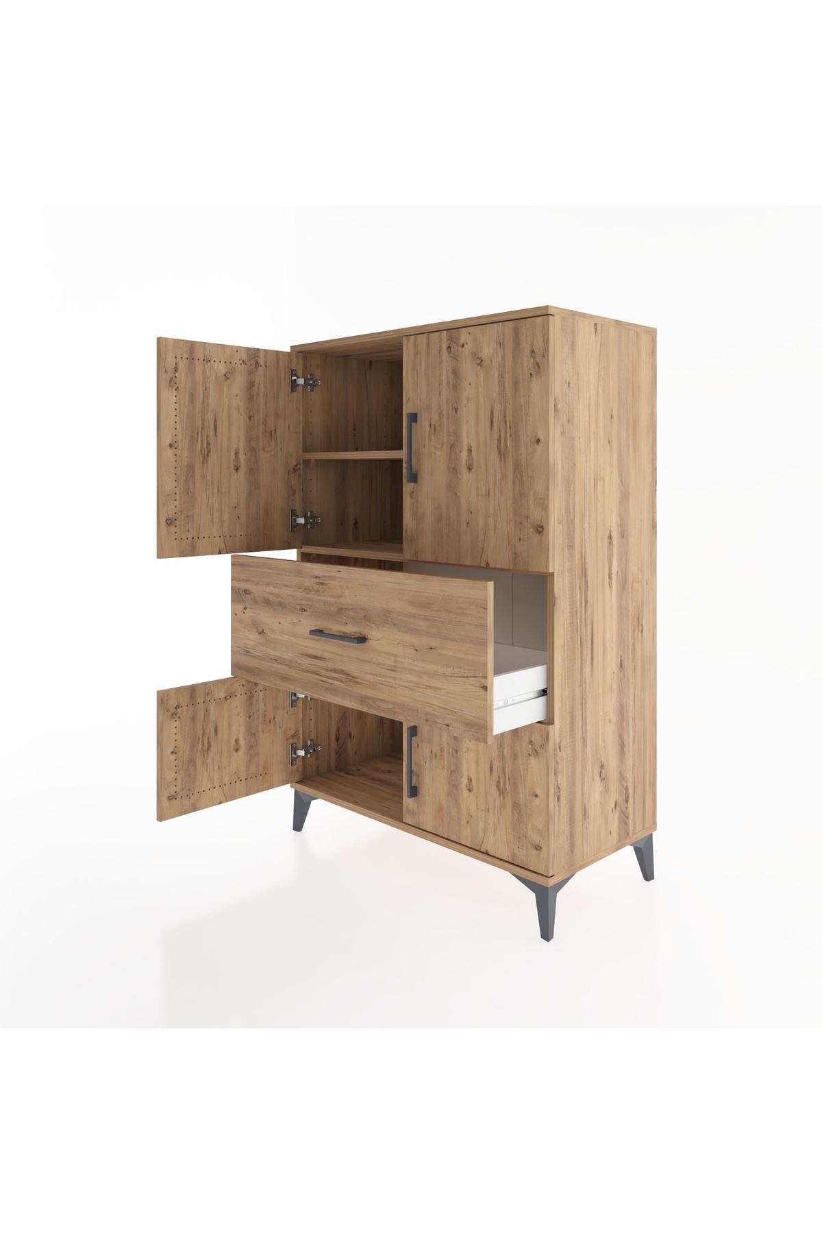 Hyperion Dolap 2 Raflı Tek Çekmeceli 4 Kapaklı 88x44x134 Çam-Çam