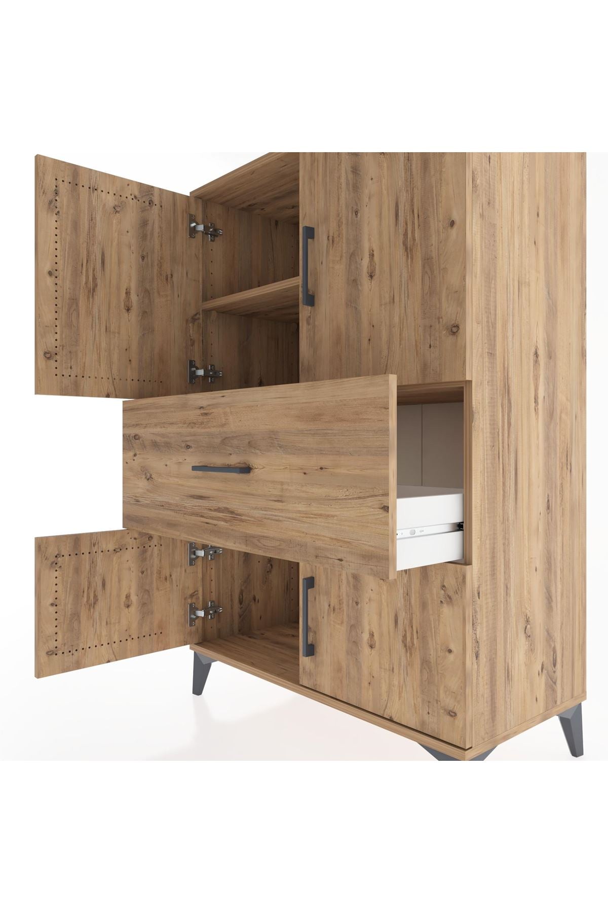 Hyperion Dolap 2 Raflı Tek Çekmeceli 4 Kapaklı 88x44x134 Çam-Çam