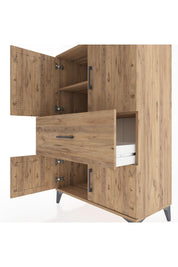 Hyperion Dolap 2 Raflı Tek Çekmeceli 4 Kapaklı 88x44x134 Çam-Çam