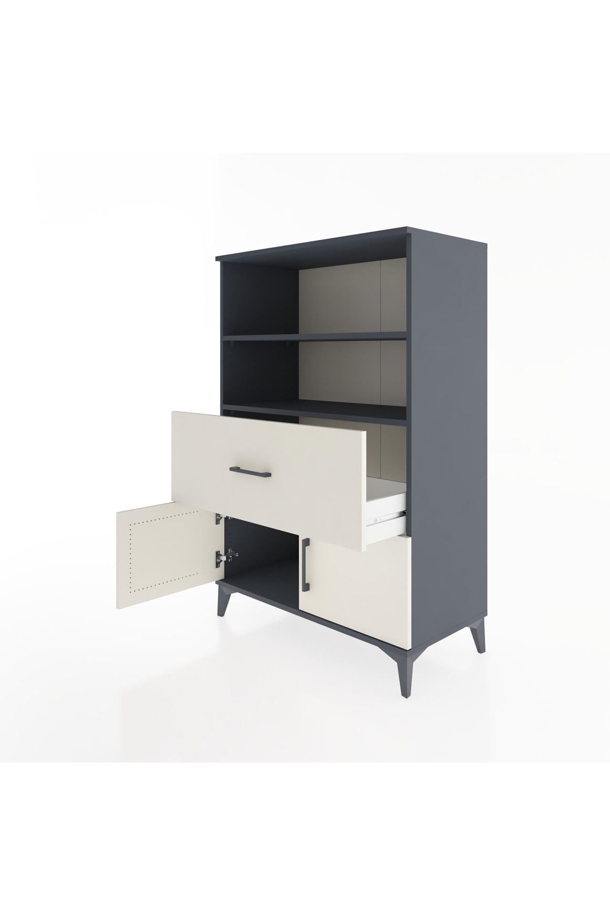 Hyperion Dolap 2 Raflı Tek Çekmeceli 2 Kapaklı 88x44x134 Antrasit-Aytaşı