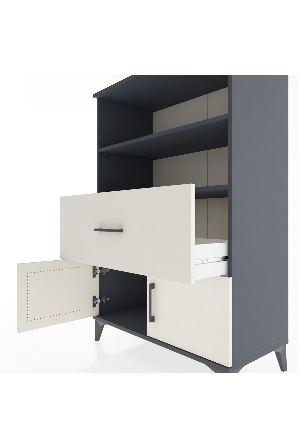 Hyperion Dolap 2 Raflı Tek Çekmeceli 2 Kapaklı 88x44x134 Antrasit-Aytaşı