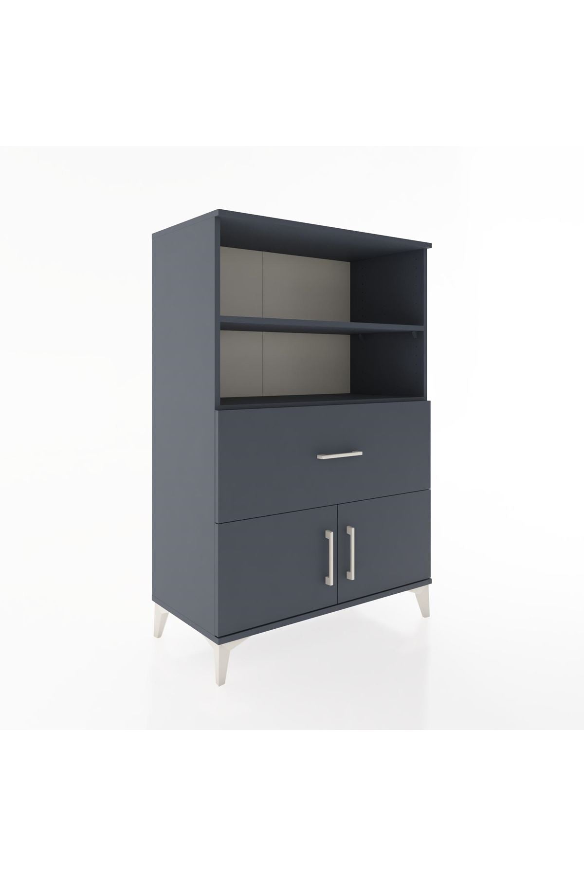 Hyperion Dolap 2 Raflı Tek Çekmeceli 2 Kapaklı 88x44x134 Antrasit-Antrasit