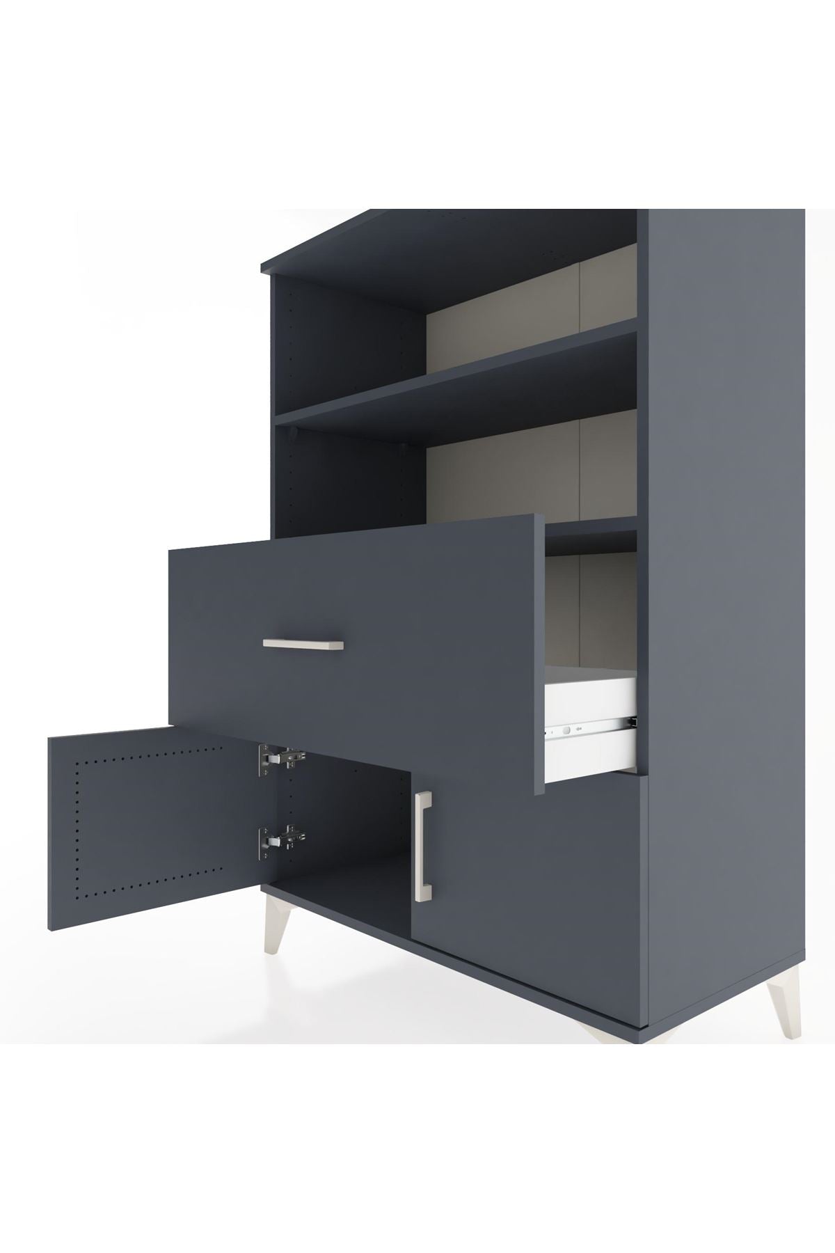 Hyperion Dolap 2 Raflı Tek Çekmeceli 2 Kapaklı 88x44x134 Antrasit-Antrasit