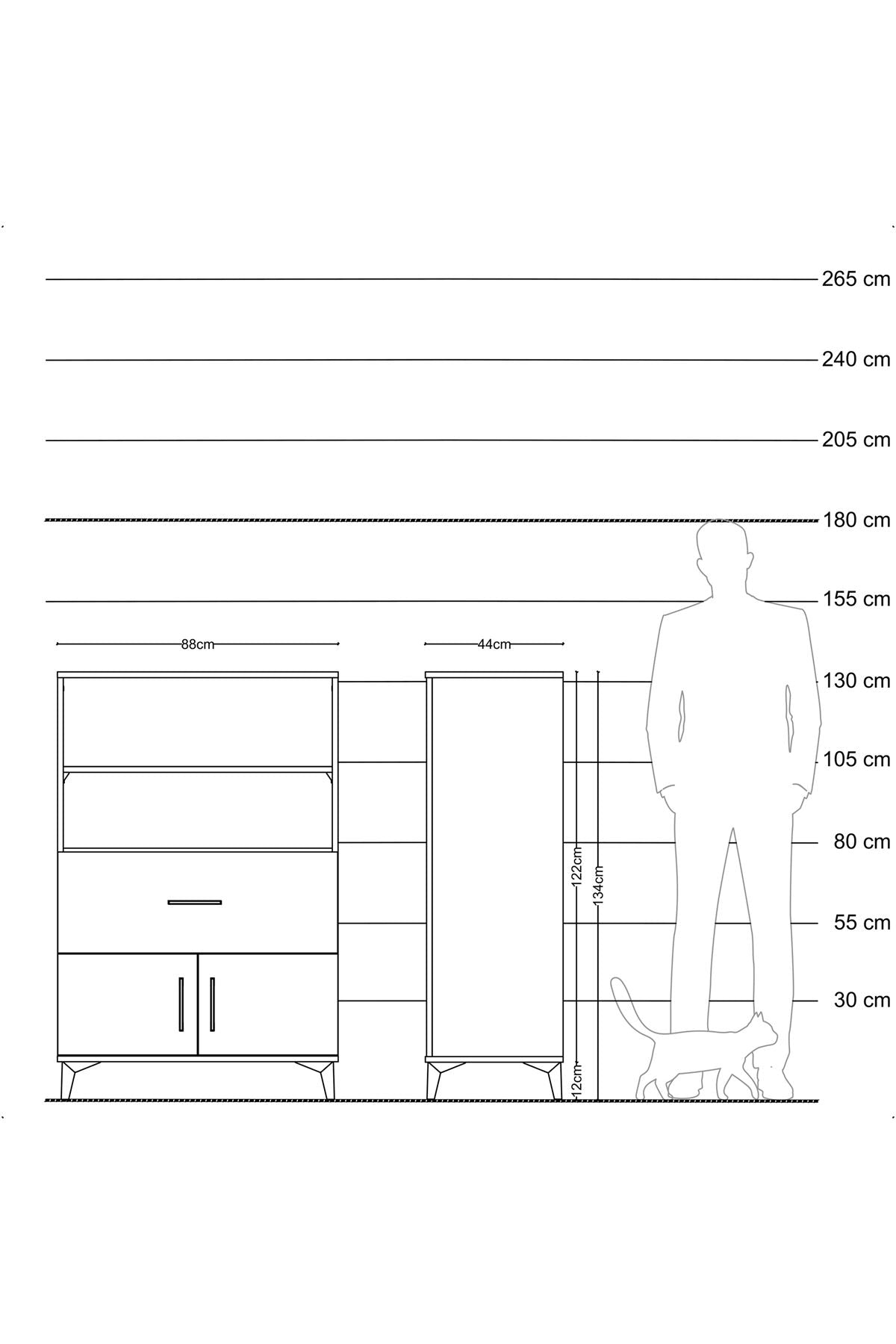Hyperion Dolap 2 Raflı Tek Çekmeceli 2 Kapaklı 88x44x134 Antrasit-Antrasit