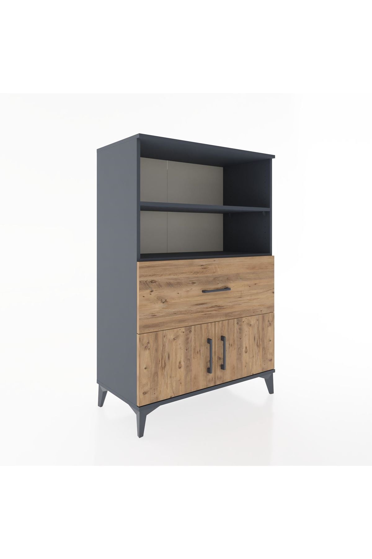 Hyperion Dolap 2 Raflı Tek Çekmeceli 2 Kapaklı 88x44x134 Antrasit-Çam
