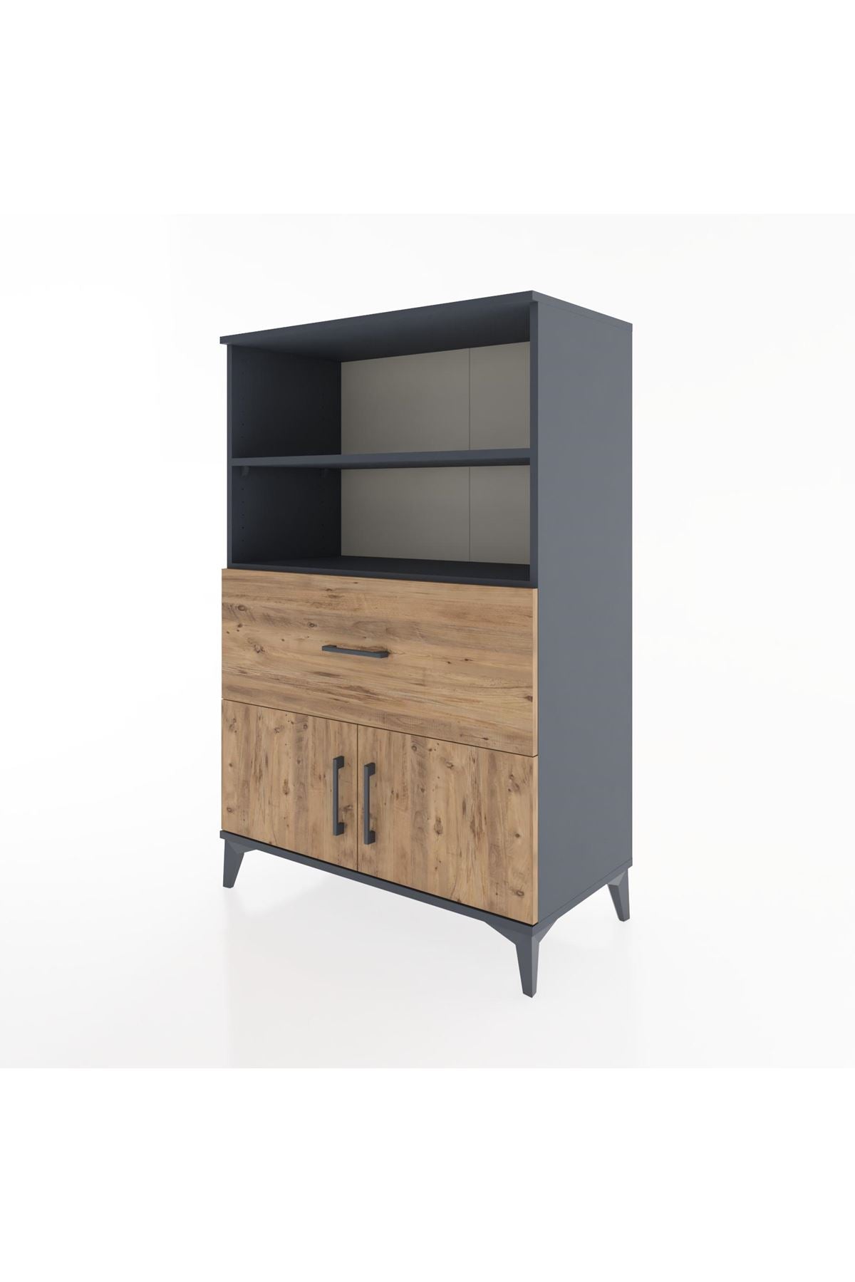 Hyperion Dolap 2 Raflı Tek Çekmeceli 2 Kapaklı 88x44x134 Antrasit-Çam