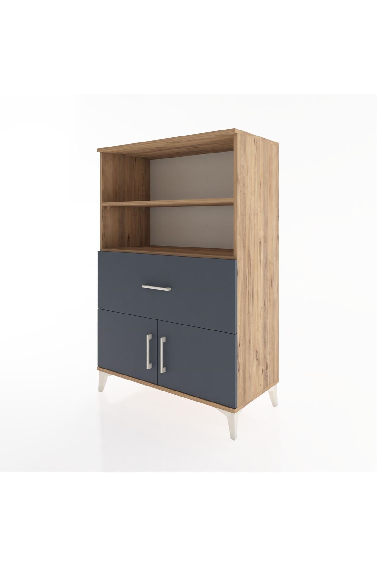 Hyperion Dolap 2 Raflı Tek Çekmeceli 2 Kapaklı 88x44x134 Çam-Antrasit