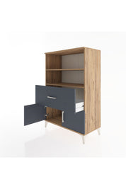 Hyperion Dolap 2 Raflı Tek Çekmeceli 2 Kapaklı 88x44x134 Çam-Antrasit