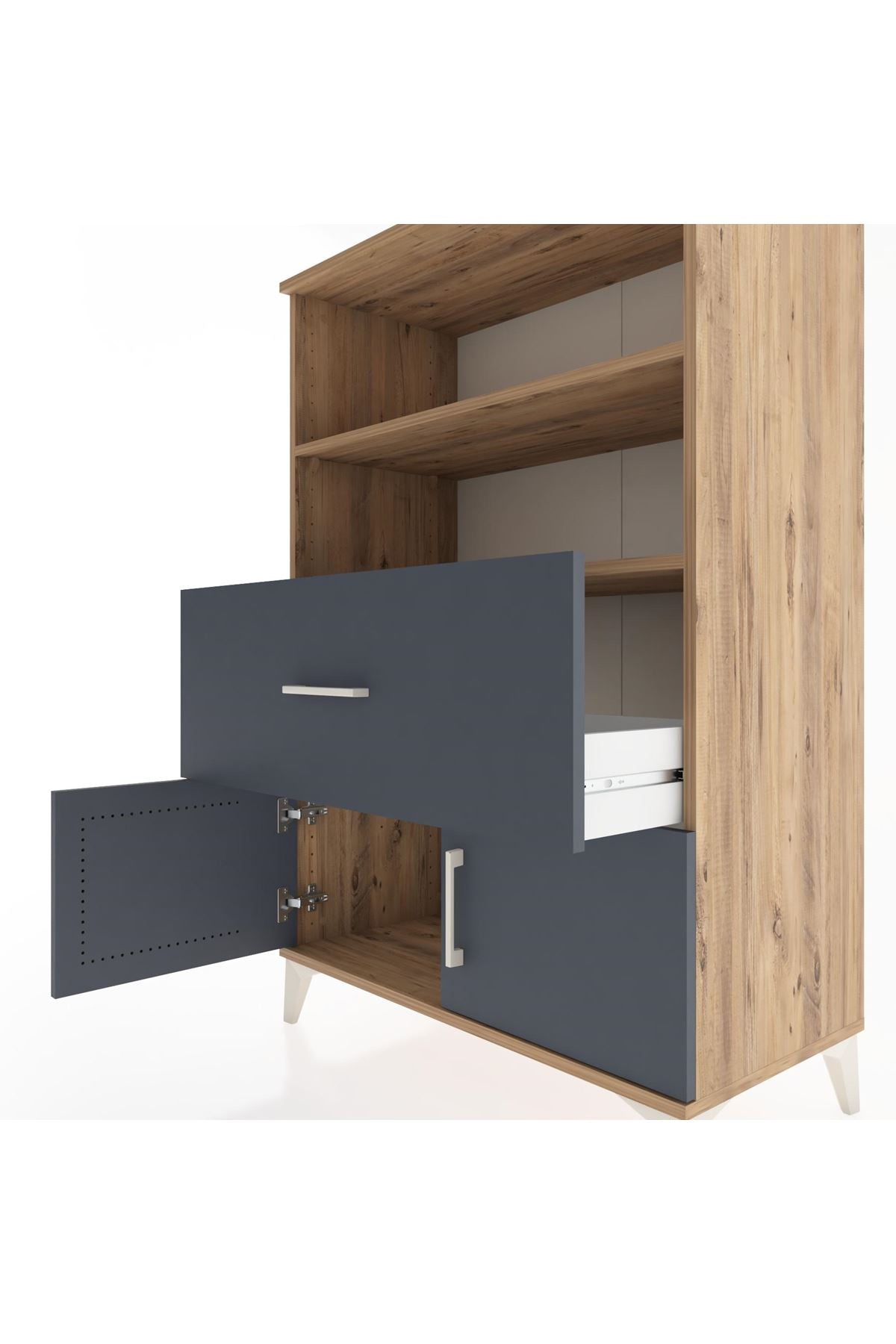 Hyperion Dolap 2 Raflı Tek Çekmeceli 2 Kapaklı 88x44x134 Çam-Antrasit