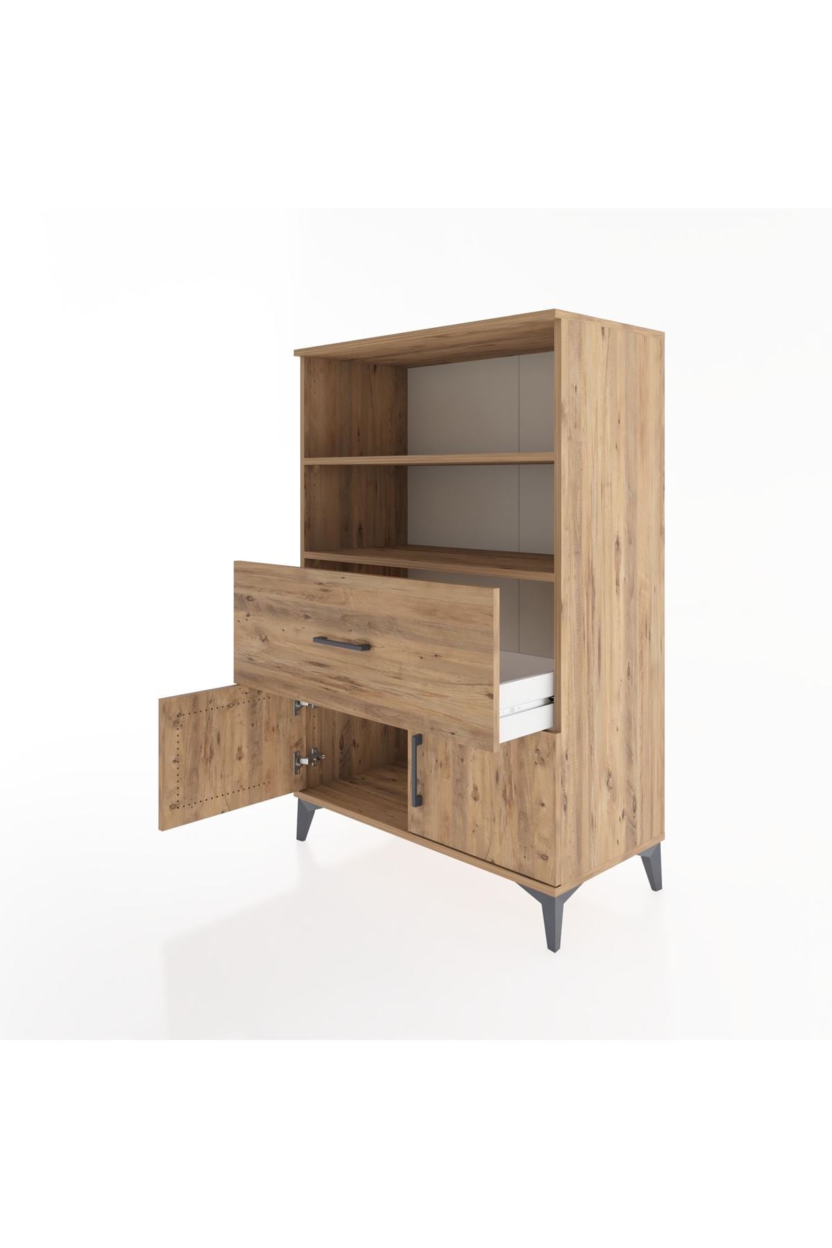 Hyperion Dolap 2 Raflı Tek Çekmeceli 2 Kapaklı 88x44x134 Çam-Çam