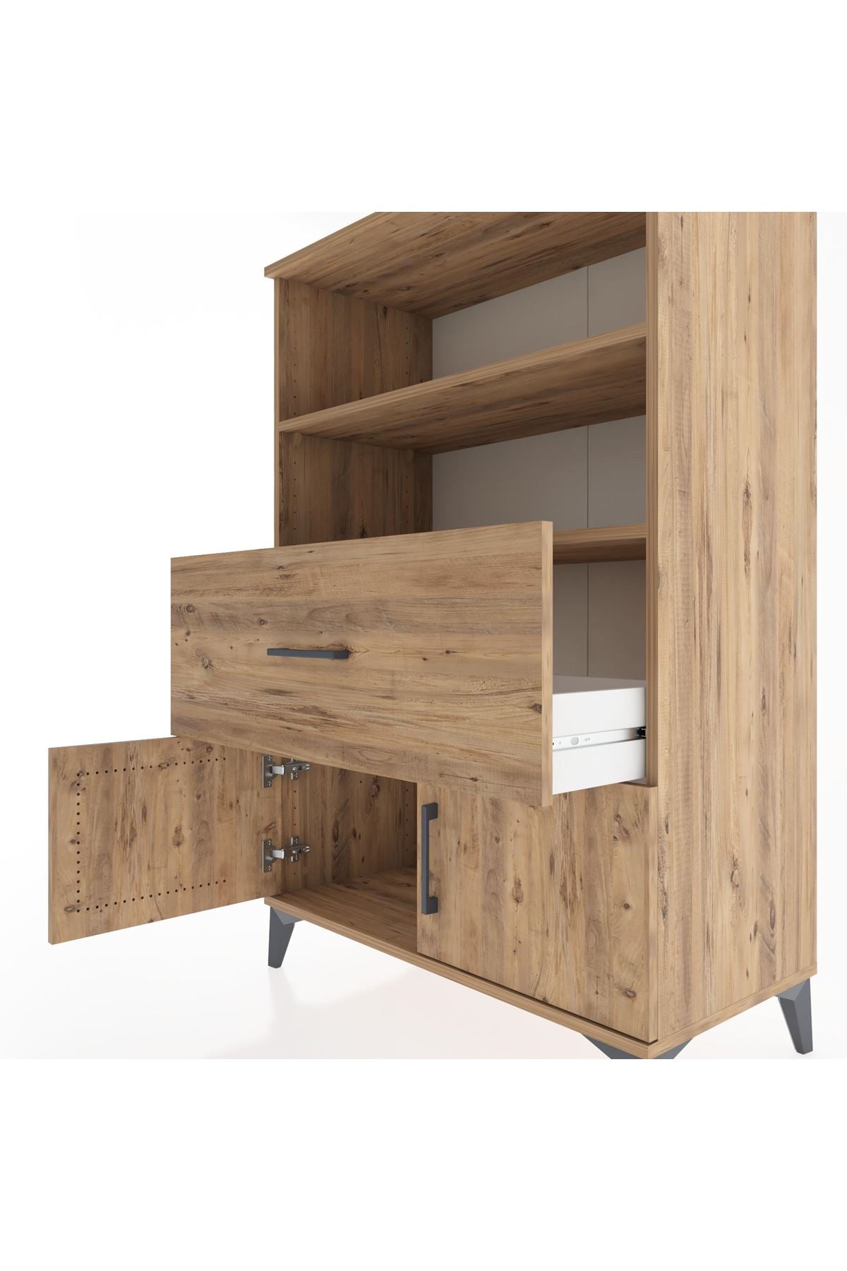 Hyperion Dolap 2 Raflı Tek Çekmeceli 2 Kapaklı 88x44x134 Çam-Çam