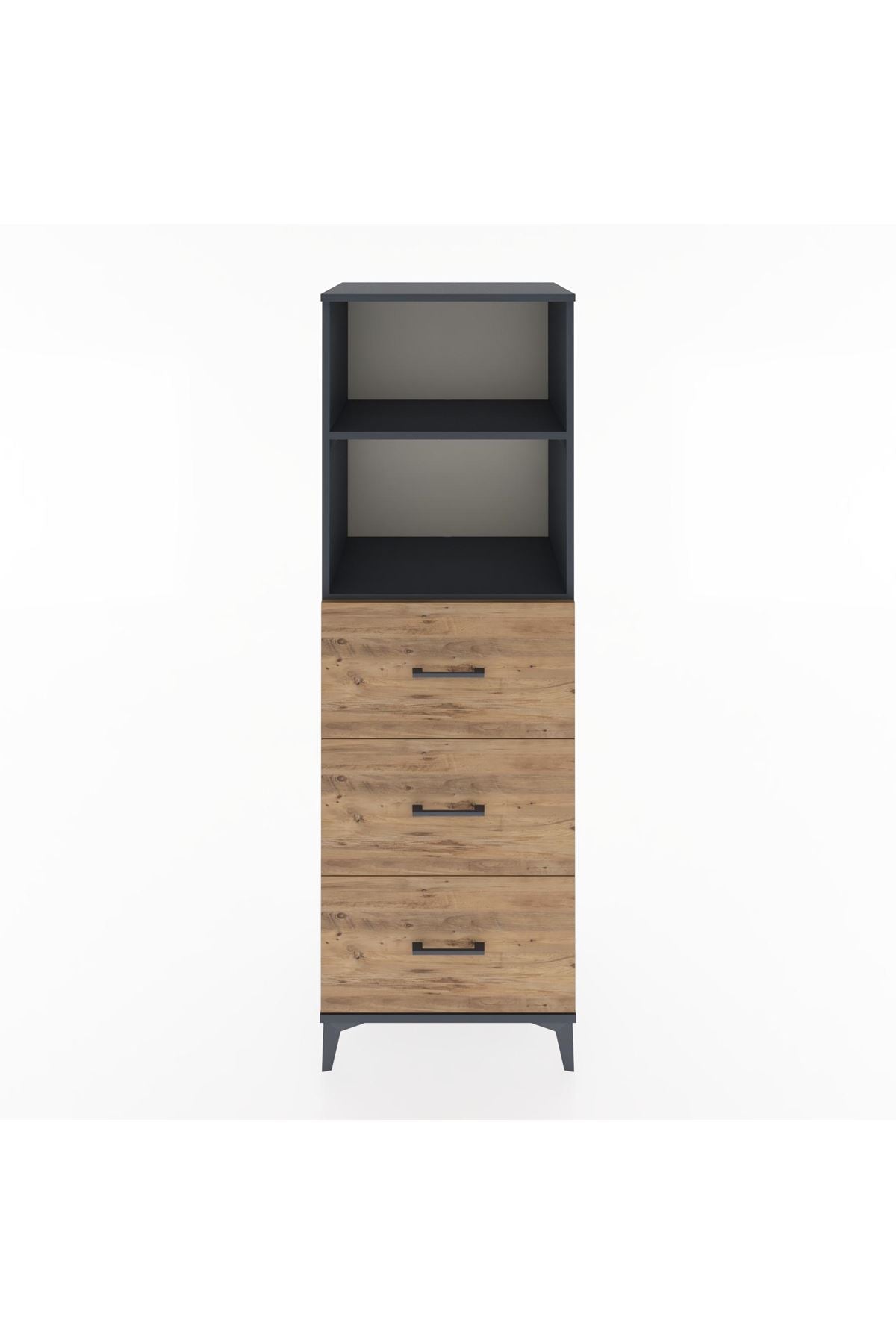 Hyperion Dolap 2 Raflı 3 Çekmeceli 60x44x182 Antrasit-Çam