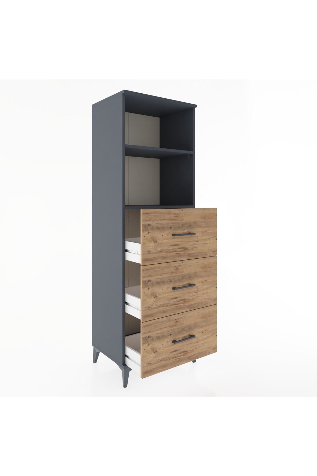 Hyperion Dolap 2 Raflı 3 Çekmeceli 60x44x182 Antrasit-Çam