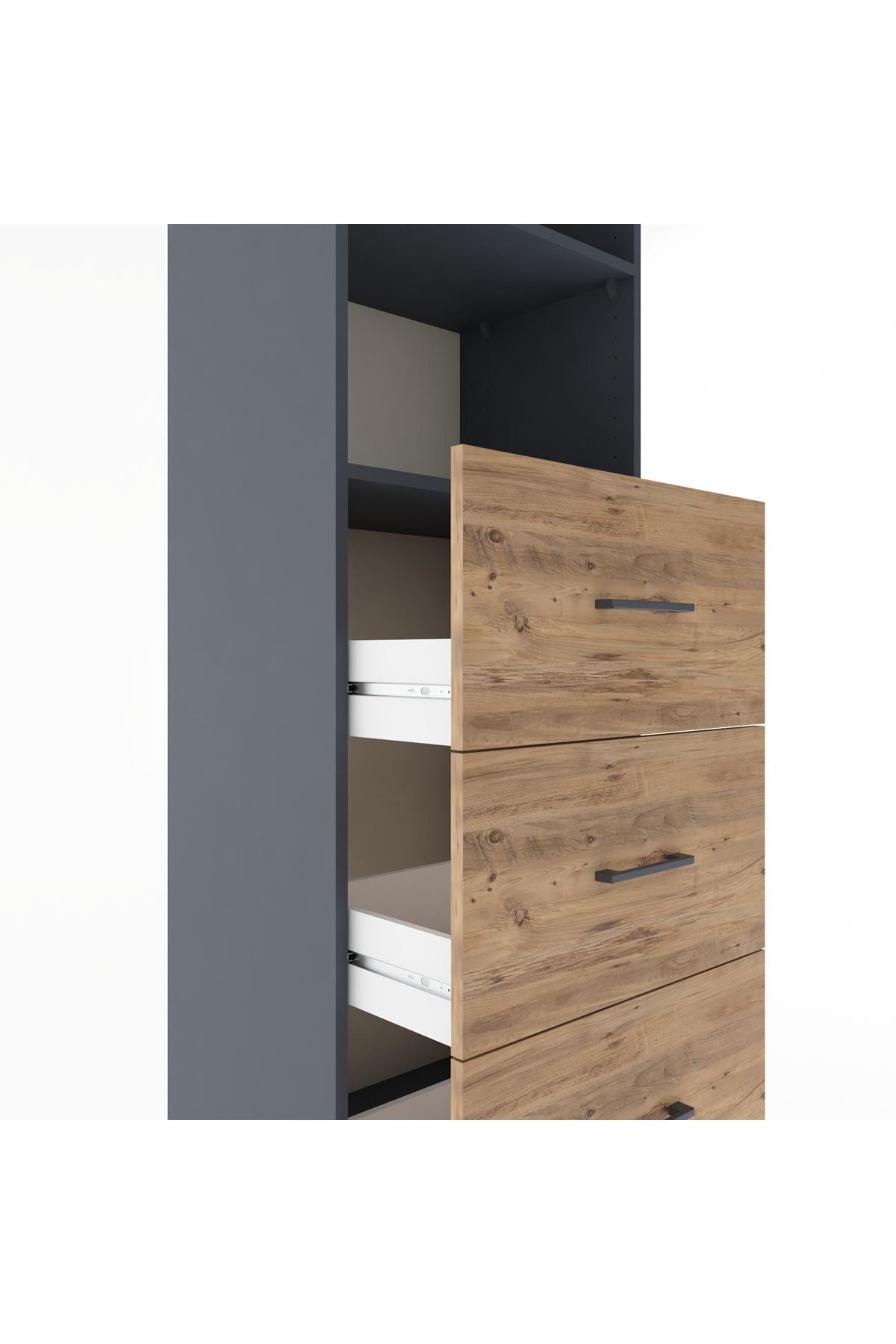 Hyperion Dolap 2 Raflı 3 Çekmeceli 60x44x182 Antrasit-Çam