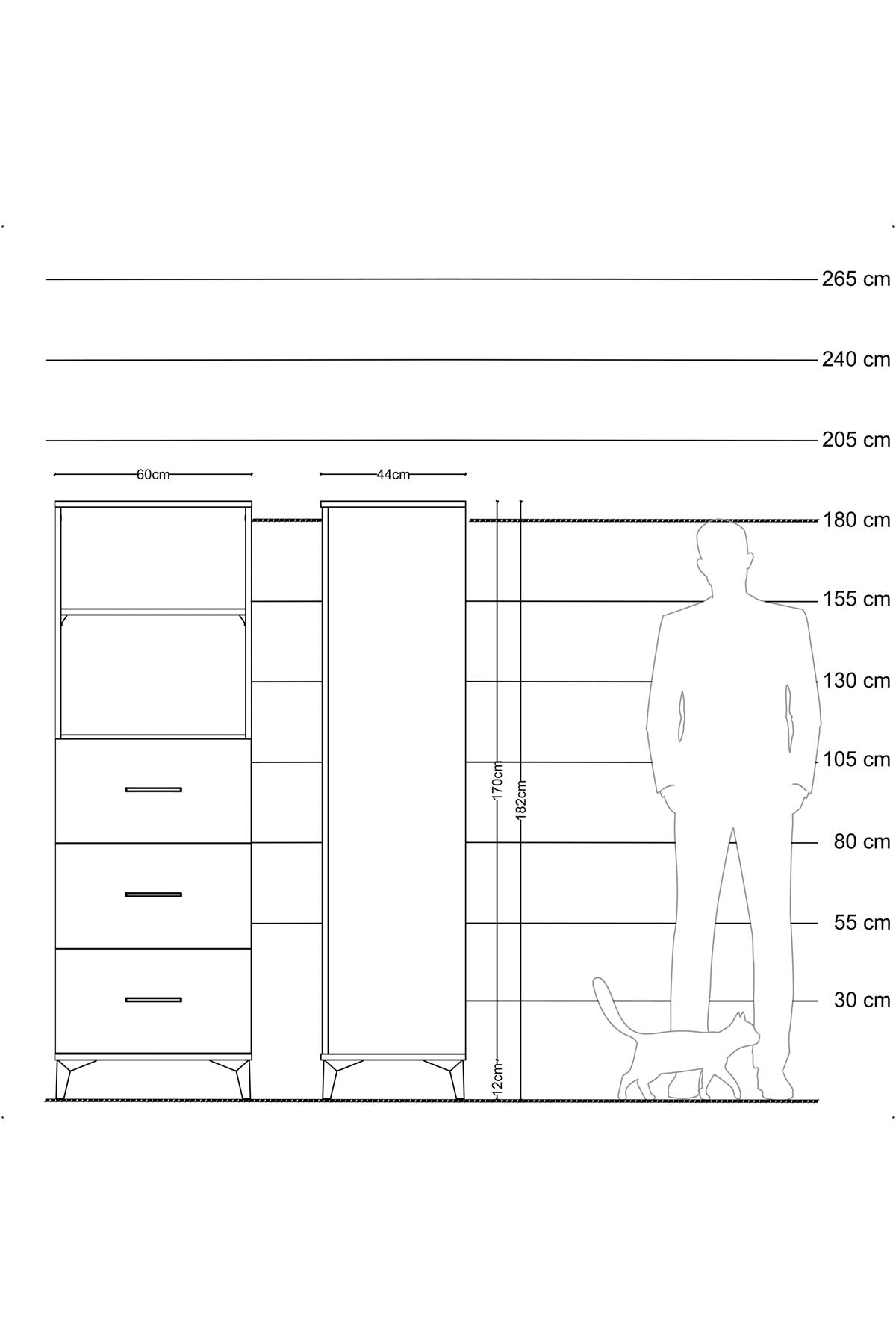 Hyperion Dolap 2 Raflı 3 Çekmeceli 60x44x182 Çam-Antrasit
