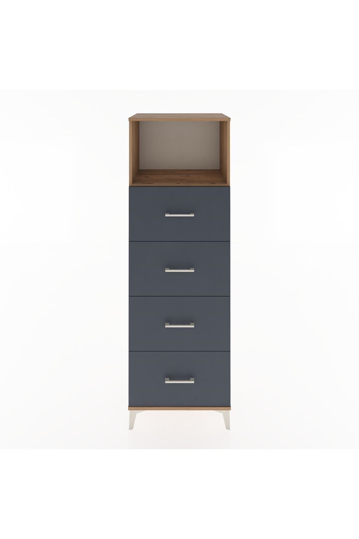 Hyperion Dolap Tek Raflı 4 Çekmeceli 60x44x182 Çam-Antrasit