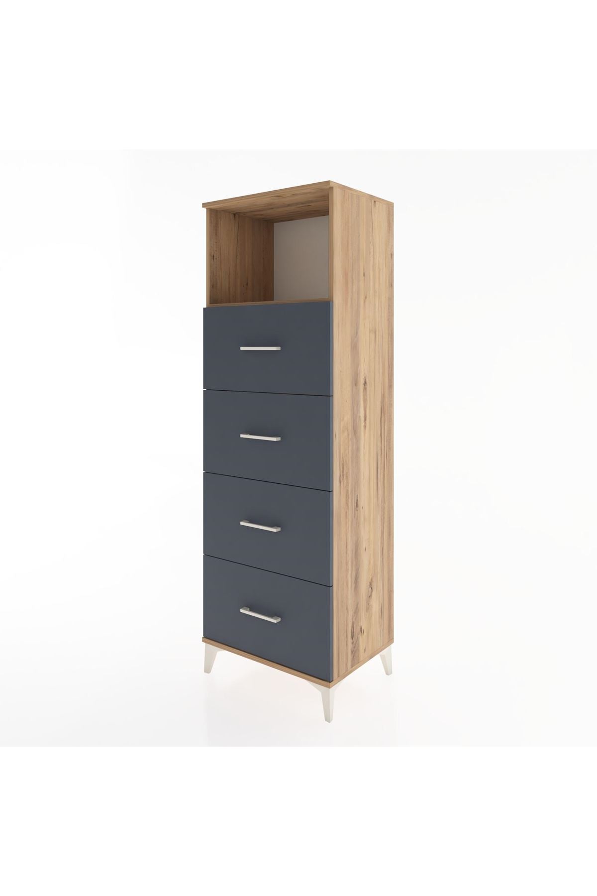 Hyperion Dolap Tek Raflı 4 Çekmeceli 60x44x182 Çam-Antrasit