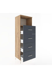 Hyperion Dolap Tek Raflı 4 Çekmeceli 60x44x182 Çam-Antrasit