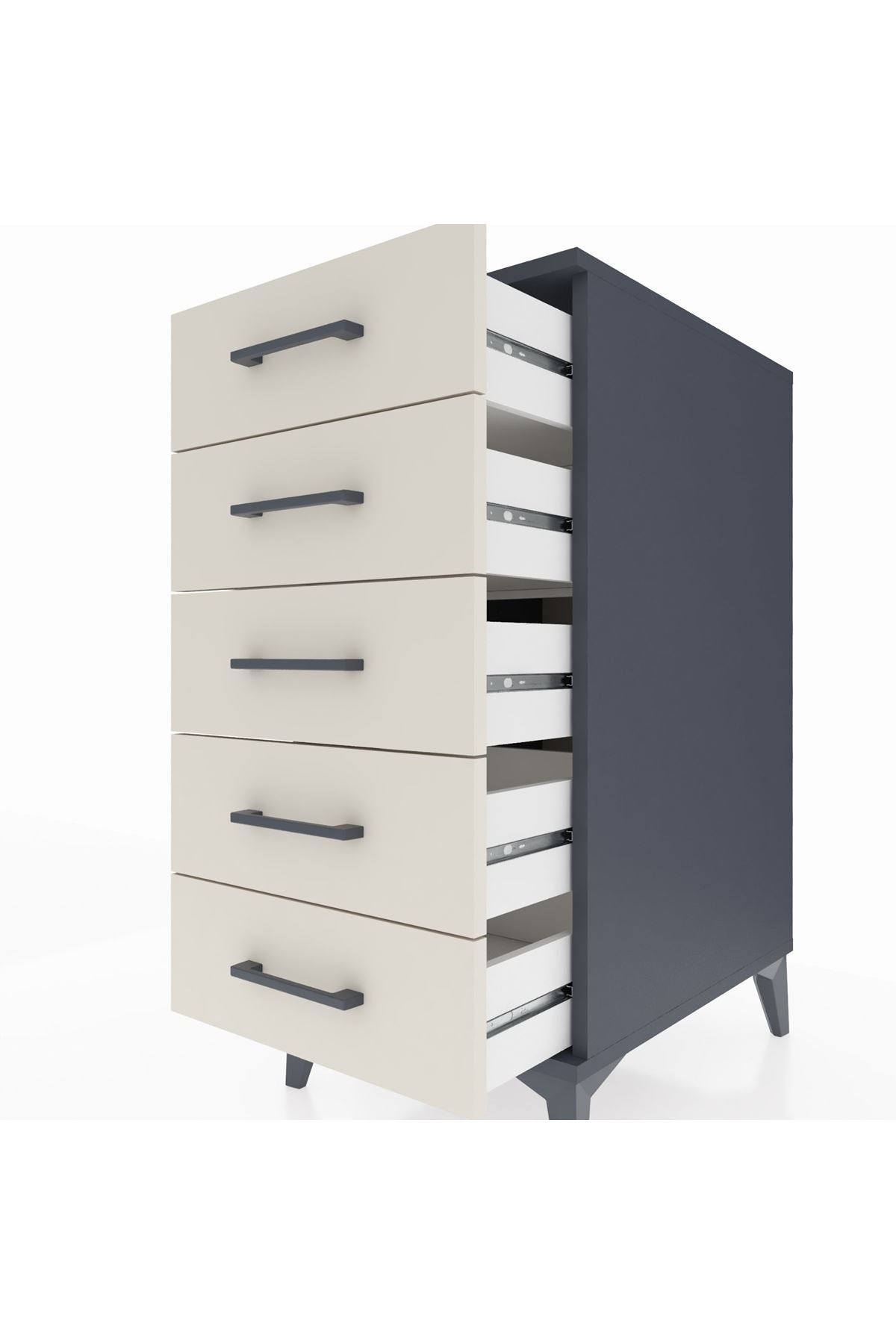 Kronos Komodin 5 Çekmeceli 44x59x96 Antrasit-Aytaşı
