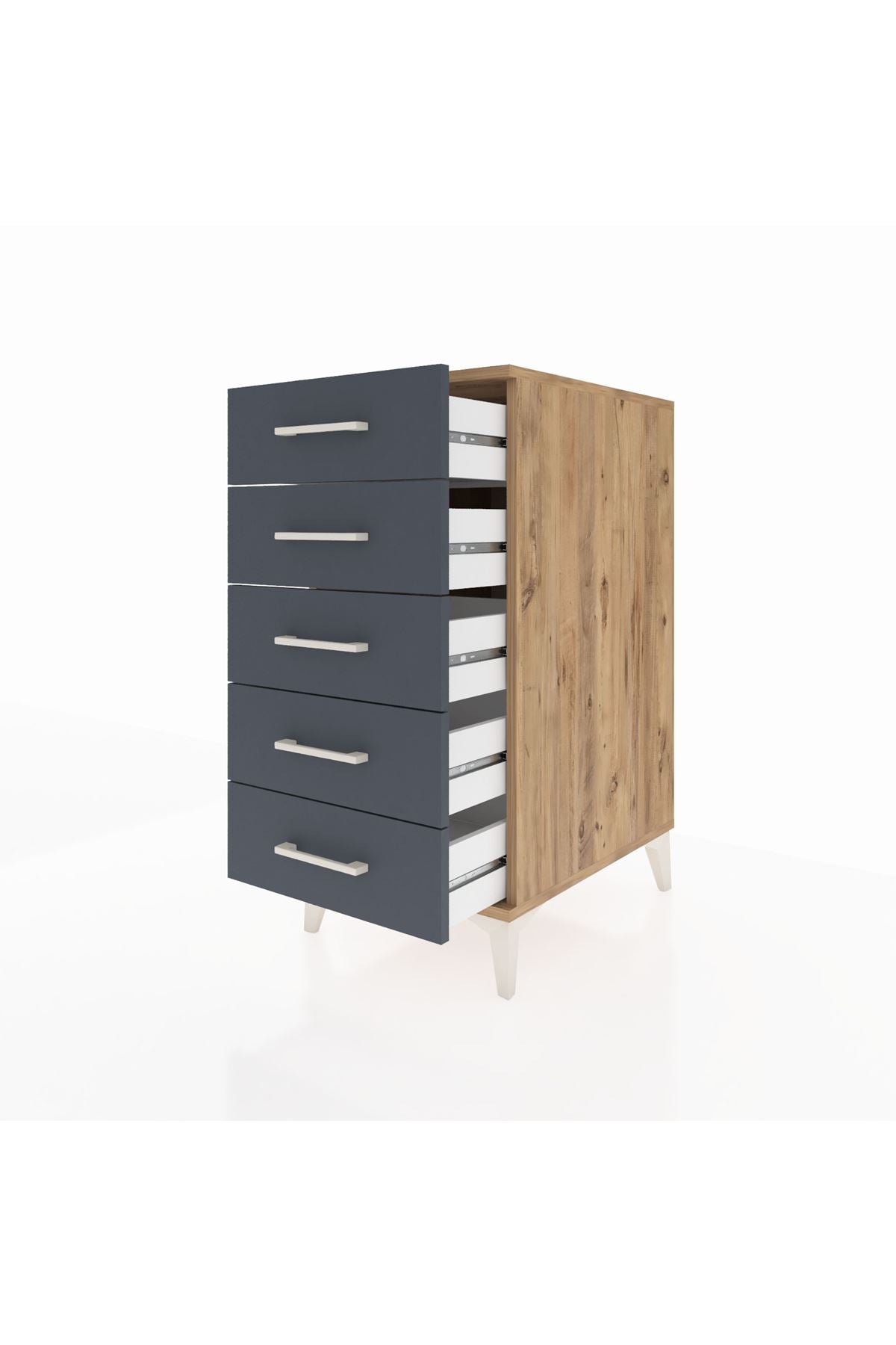 Kronos Komodin 5 Çekmeceli 44x59x96 Çam-Antrasit