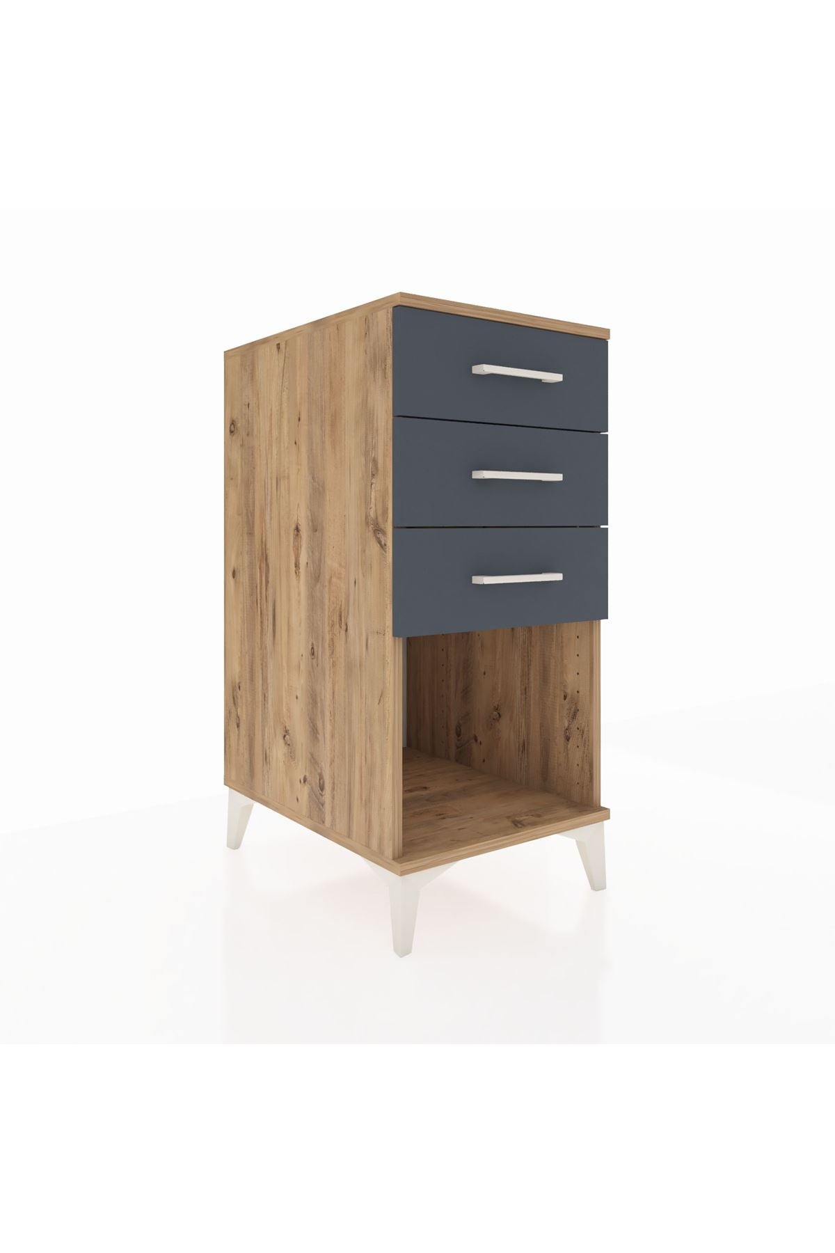 Kronos Komodin 3 Çekmeceli 44x59x96 Çam-Antrasit