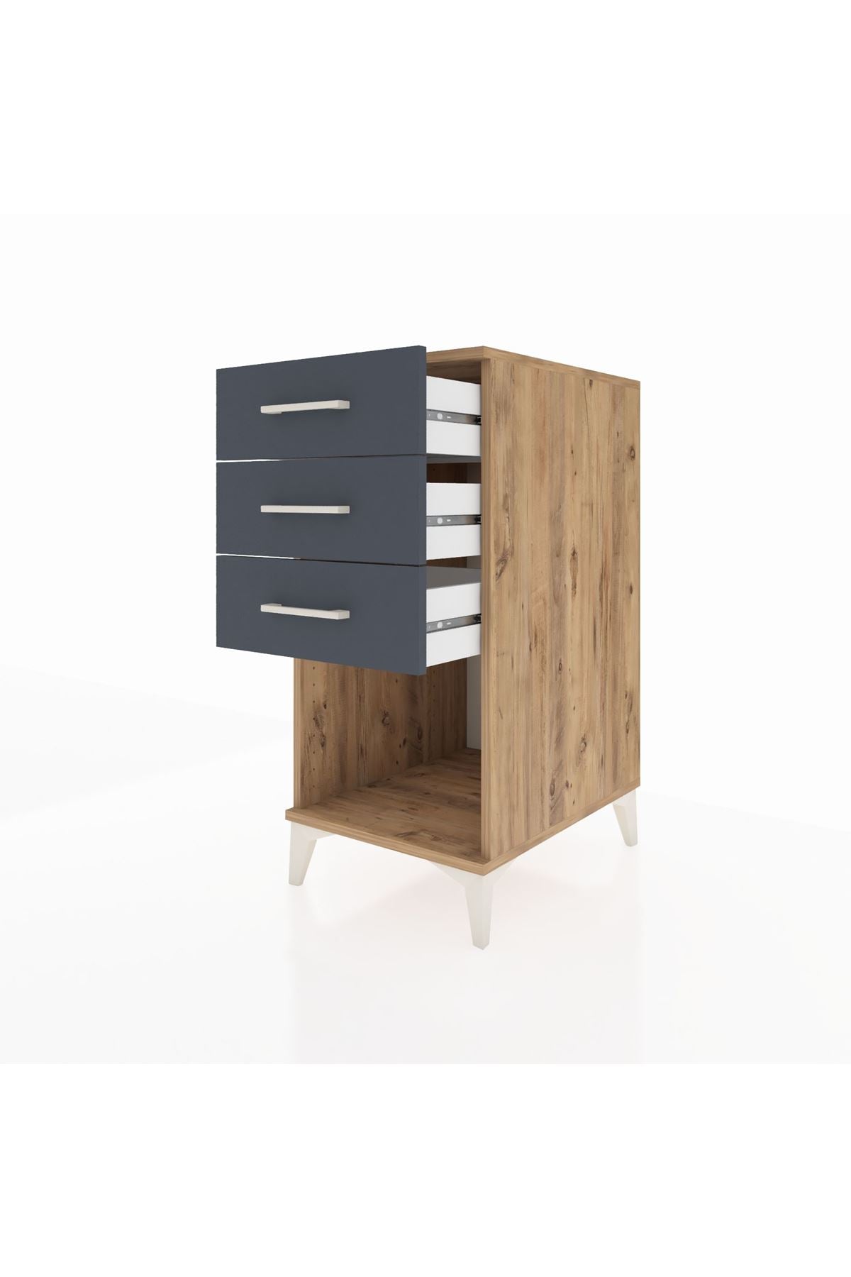 Kronos Komodin 3 Çekmeceli 44x59x96 Çam-Antrasit
