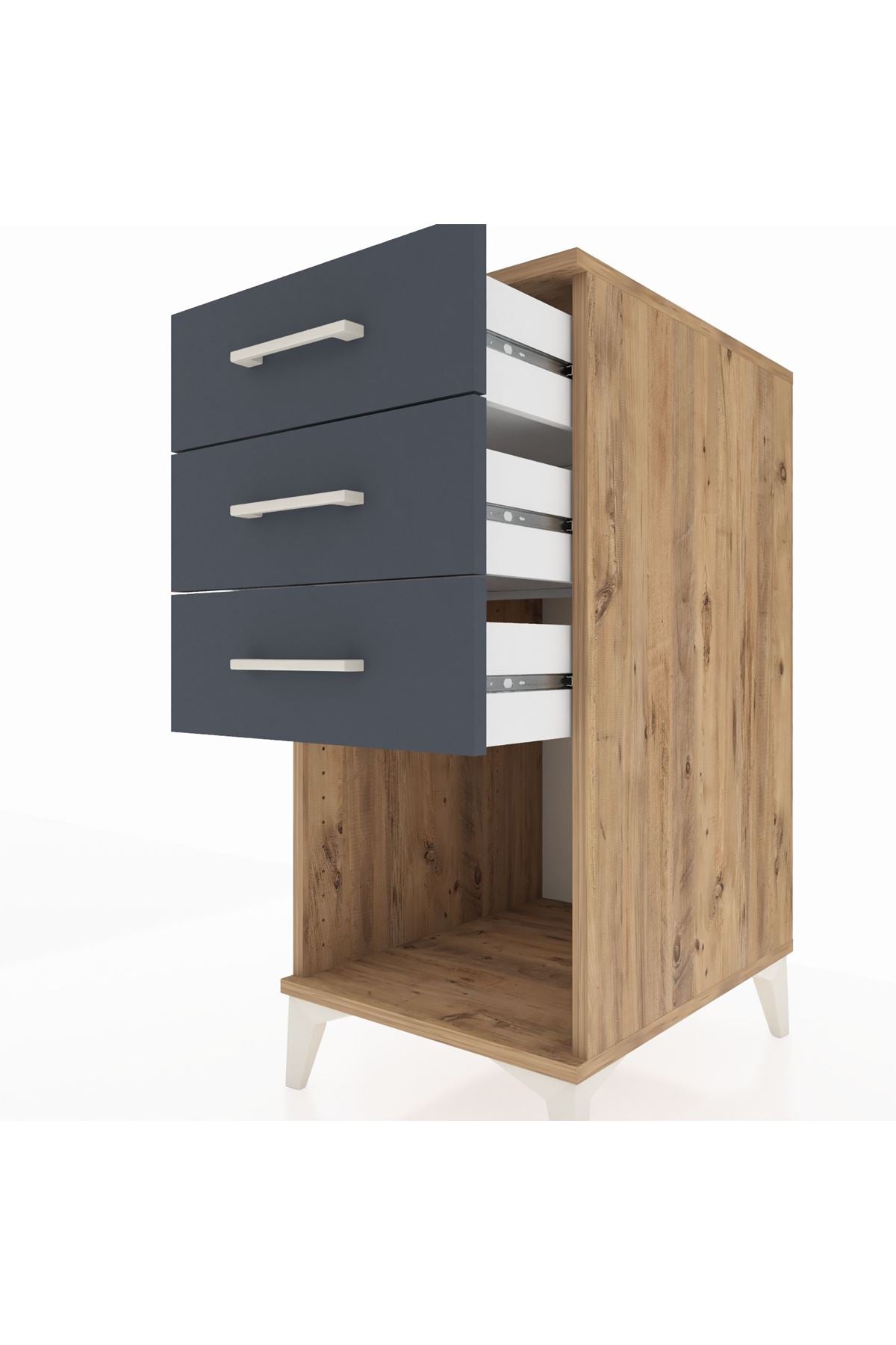 Kronos Komodin 3 Çekmeceli 44x59x96 Çam-Antrasit