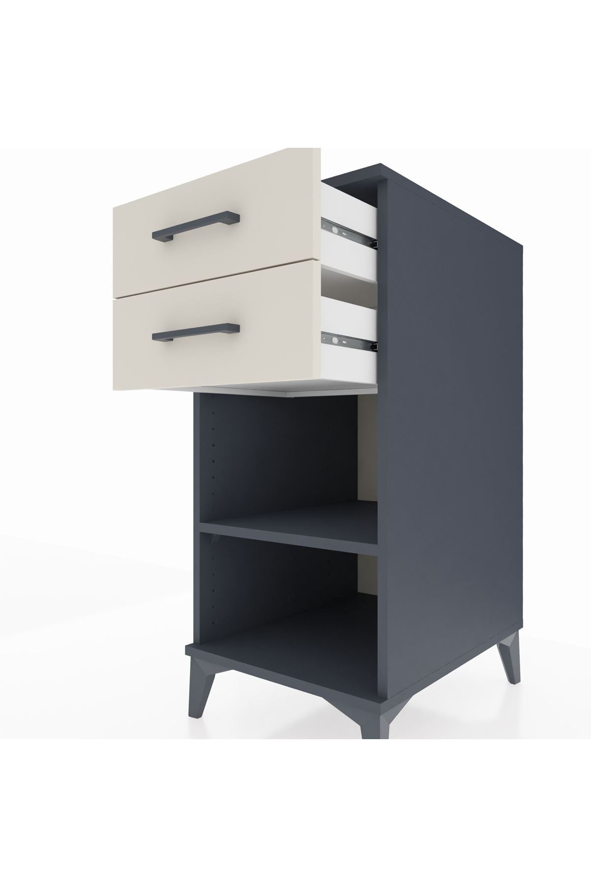 Kronos Komodin Tek Raflı 2 Çekmeceli 44x59x96 Antrasit-Aytaşı