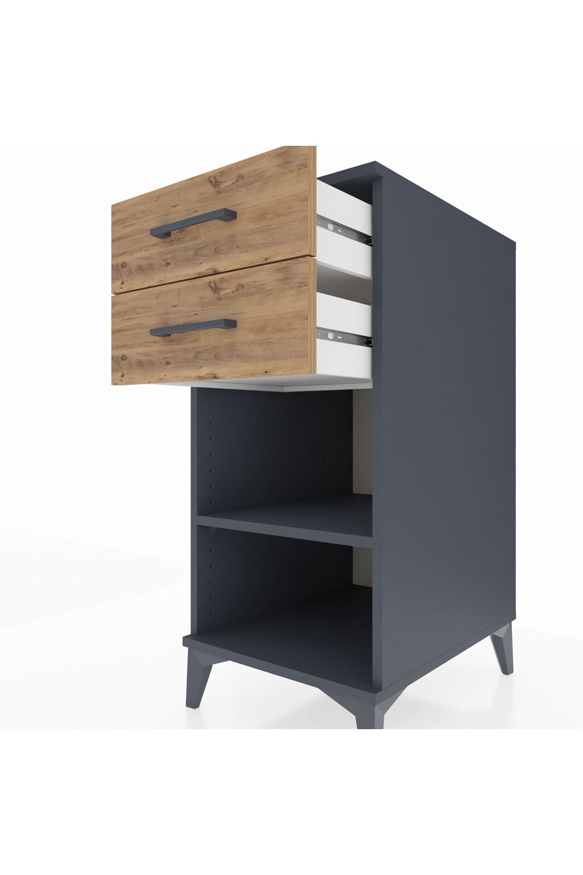 Kronos Komodin Tek Raflı 2 Çekmeceli 44x59x96 Antrasit-Çam