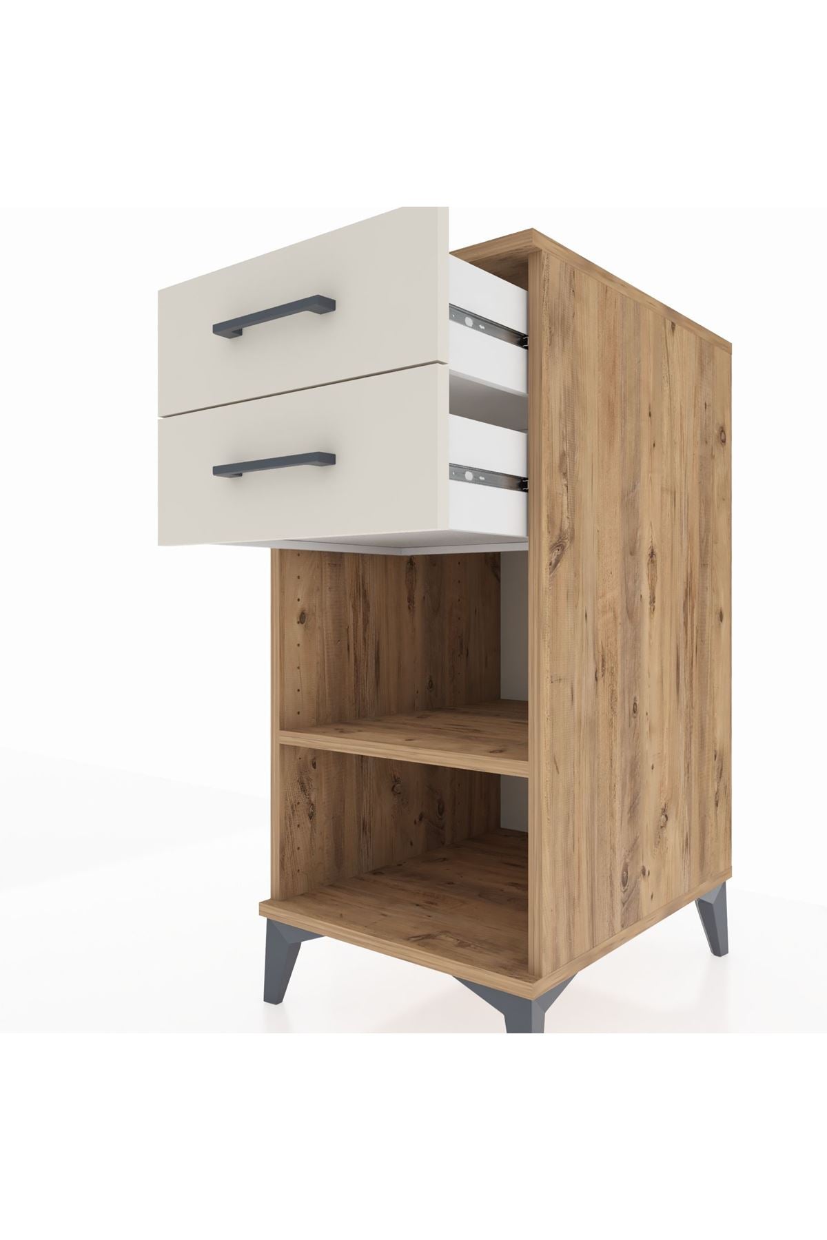 Kronos Komodin Tek Raflı 2 Çekmeceli 44x59x96 Çam-Aytaşı